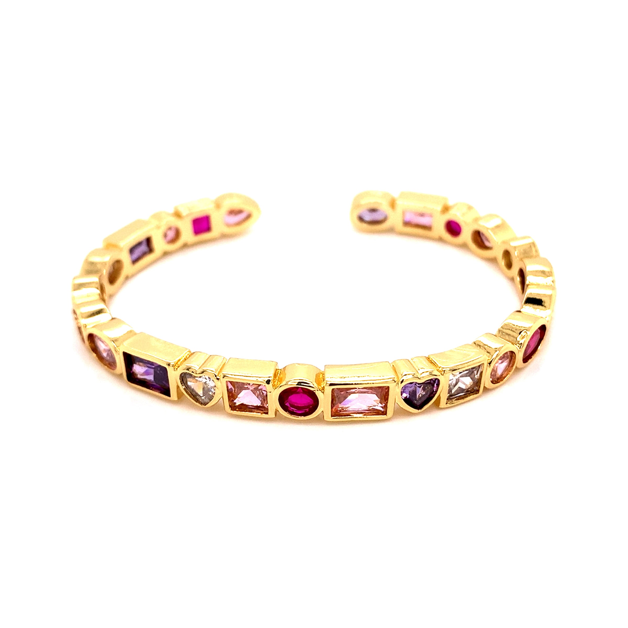 Multicolor CZ Adjustable Bangle - Gold Plated