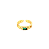 CZ Emerald Chain Link Adjustable Ring - Gold Plated