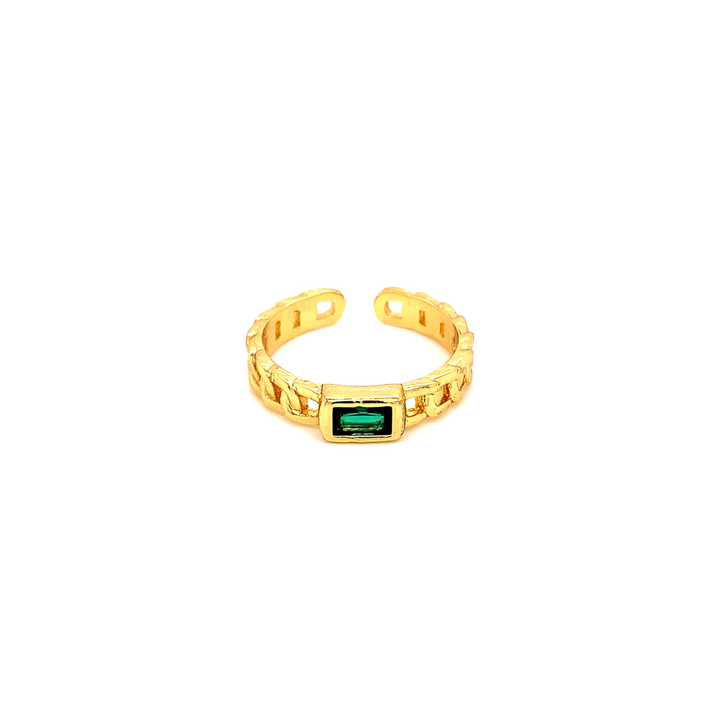 CZ Emerald Chain Link Adjustable Ring - Gold Plated
