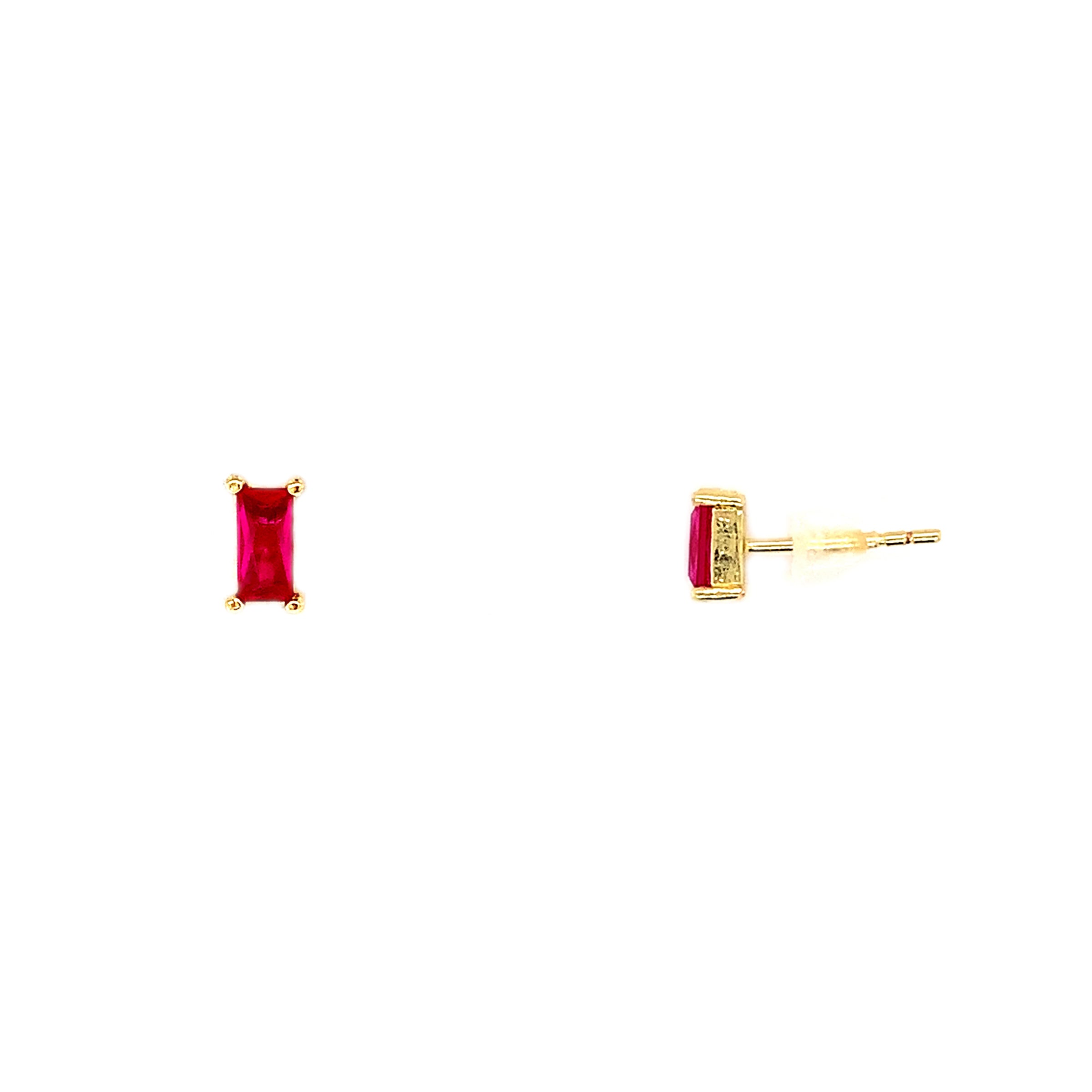 Baguette Ruby CZ Stud - Gold Plated