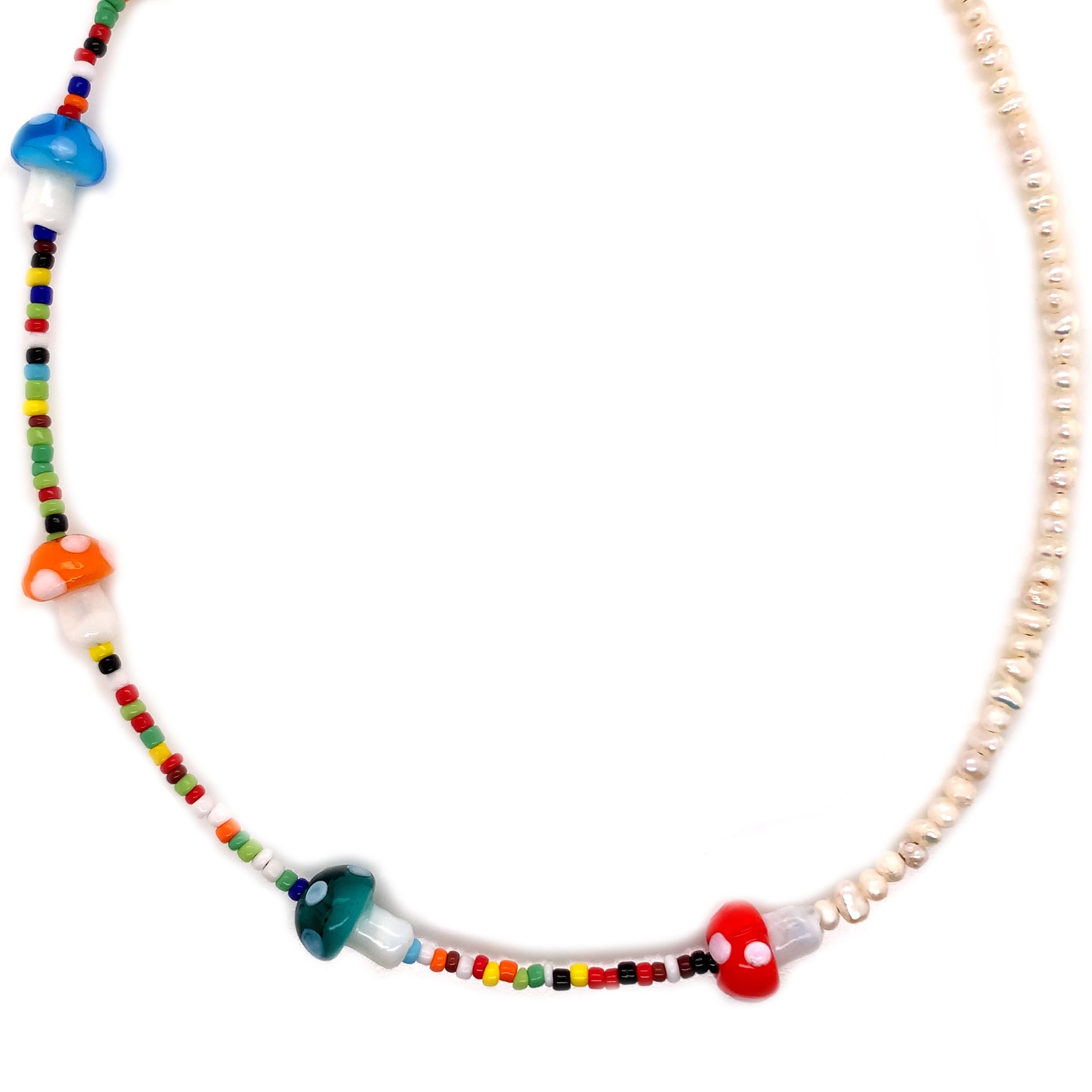 15.5" Freshwater Pearl & Seed Bead Mushroom Necklace
