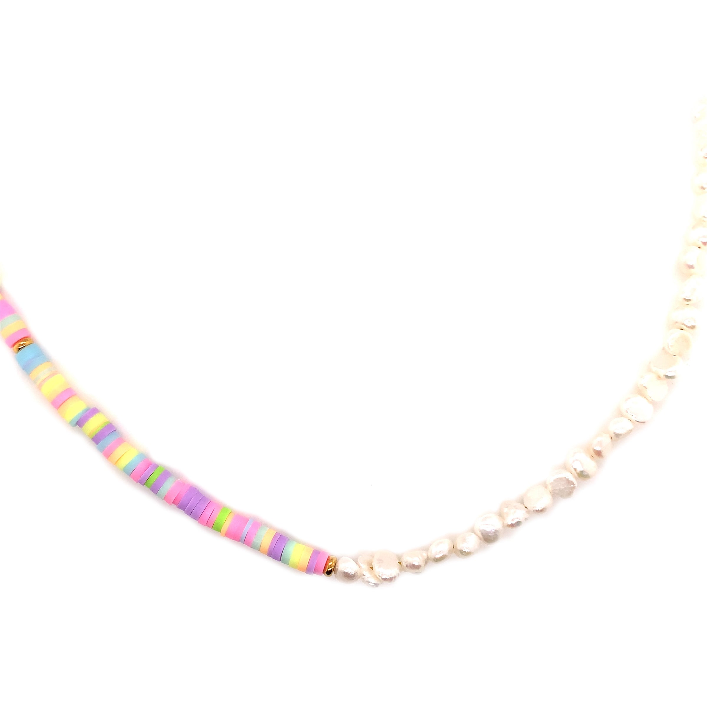 15.5" Freshwater Pearl & Polymer Clay Necklace