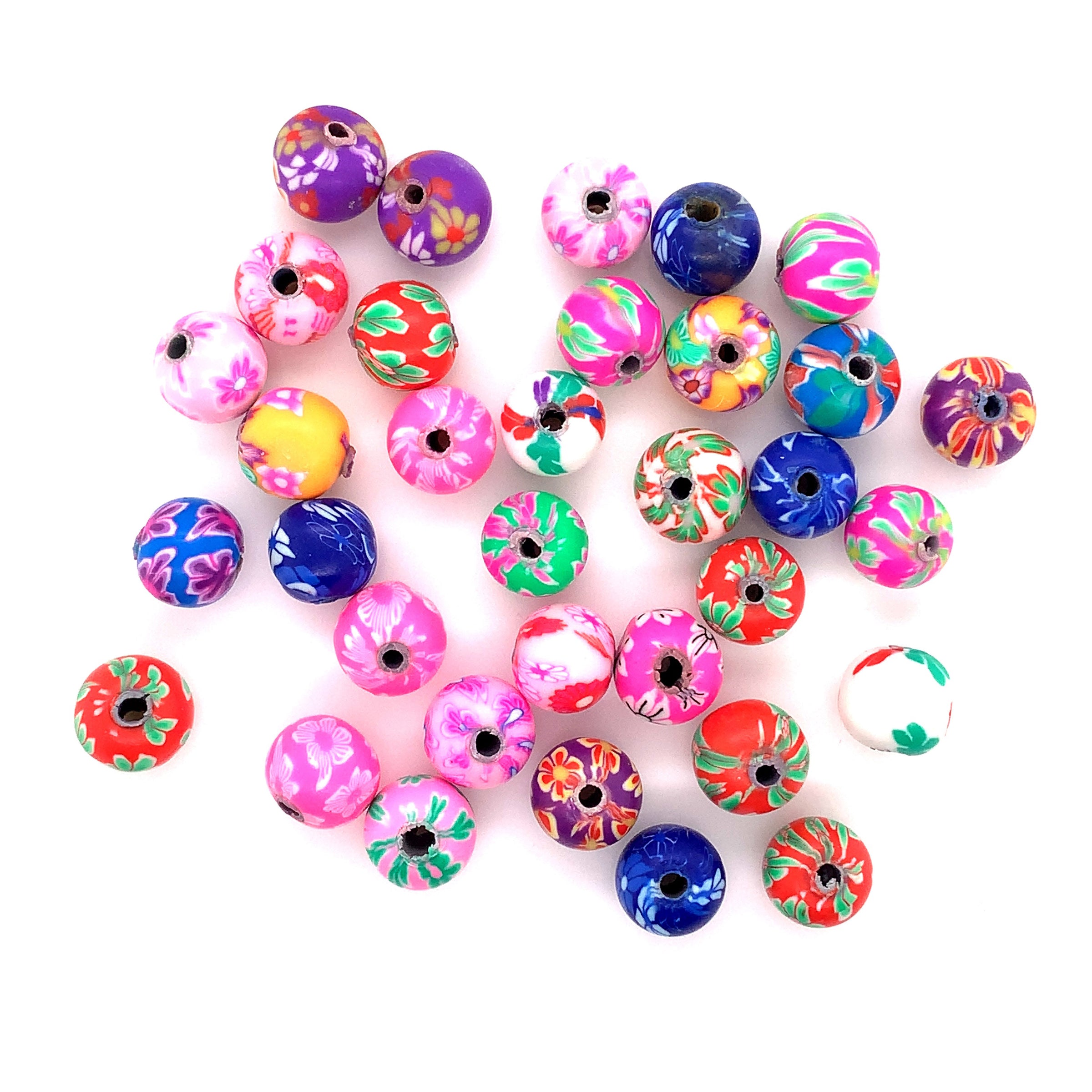 8mm Flower Pattern Clay Beads - 100 pcs