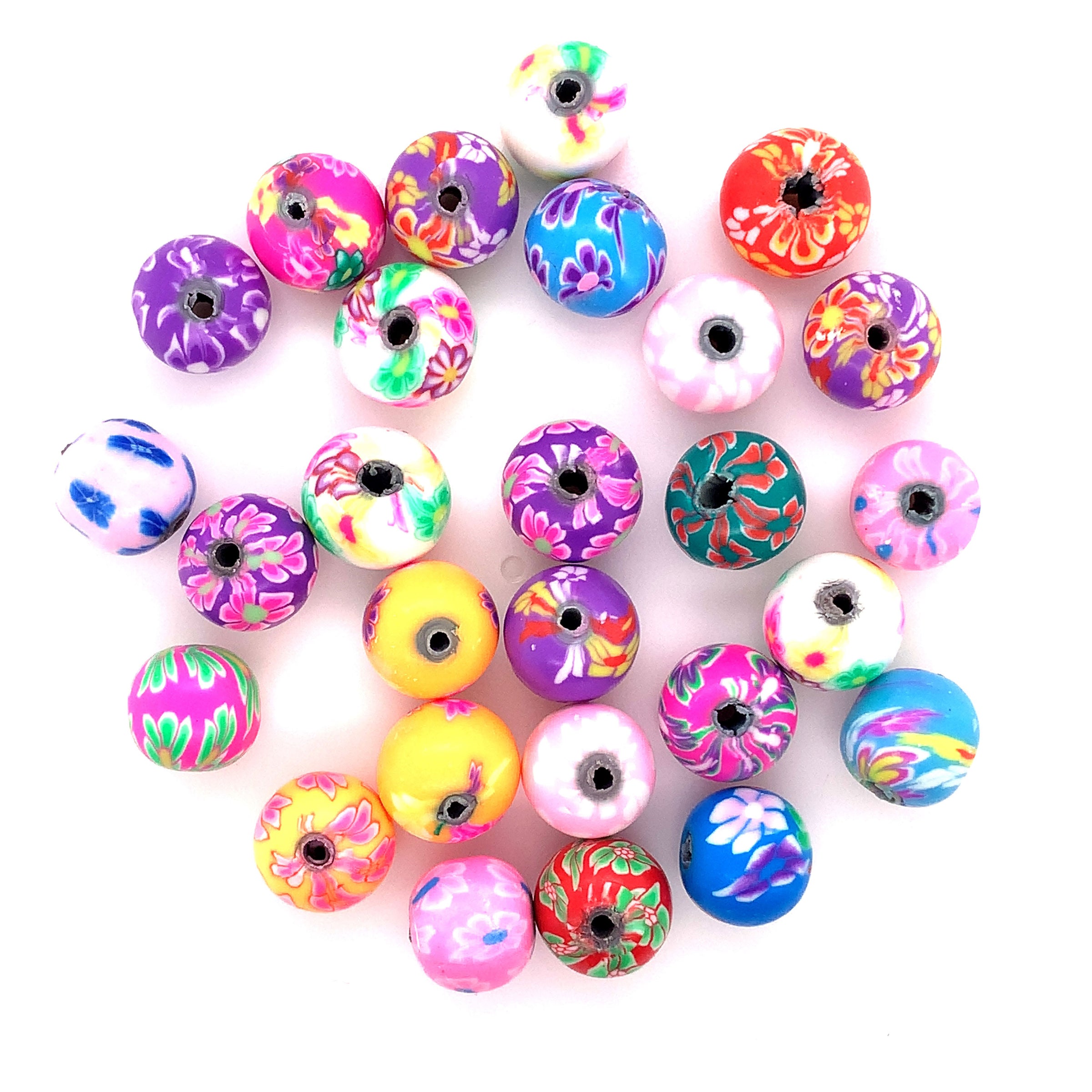 10mm Flower Pattern Clay Beads - 100 pcs