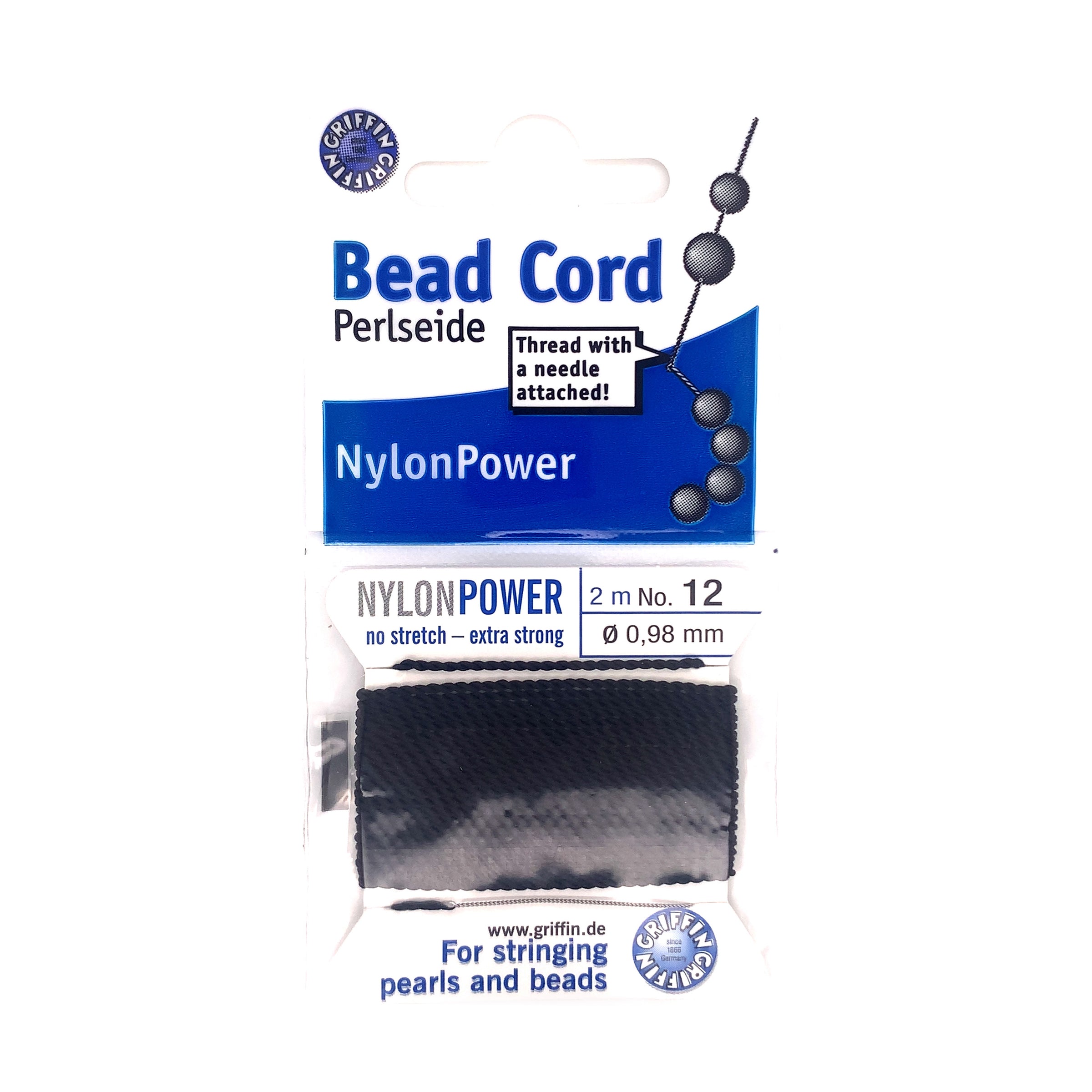Griffin Nylon Bead Cord - Black - 0.98mm