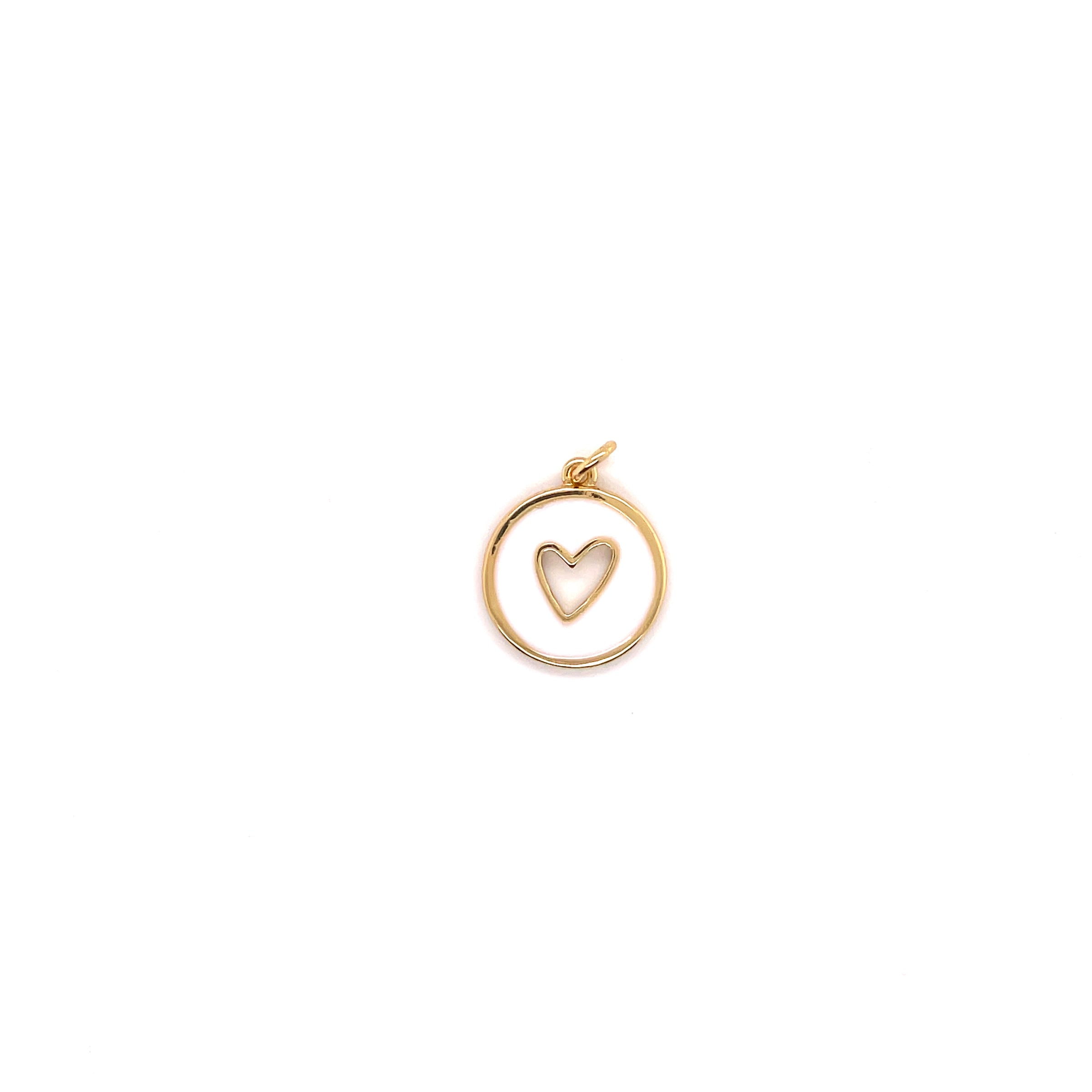 White Enamel Heart Charm - Gold Plated