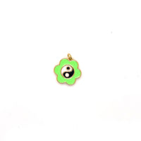 Green Enamel Yin Yang Flower Charm - Gold Plated