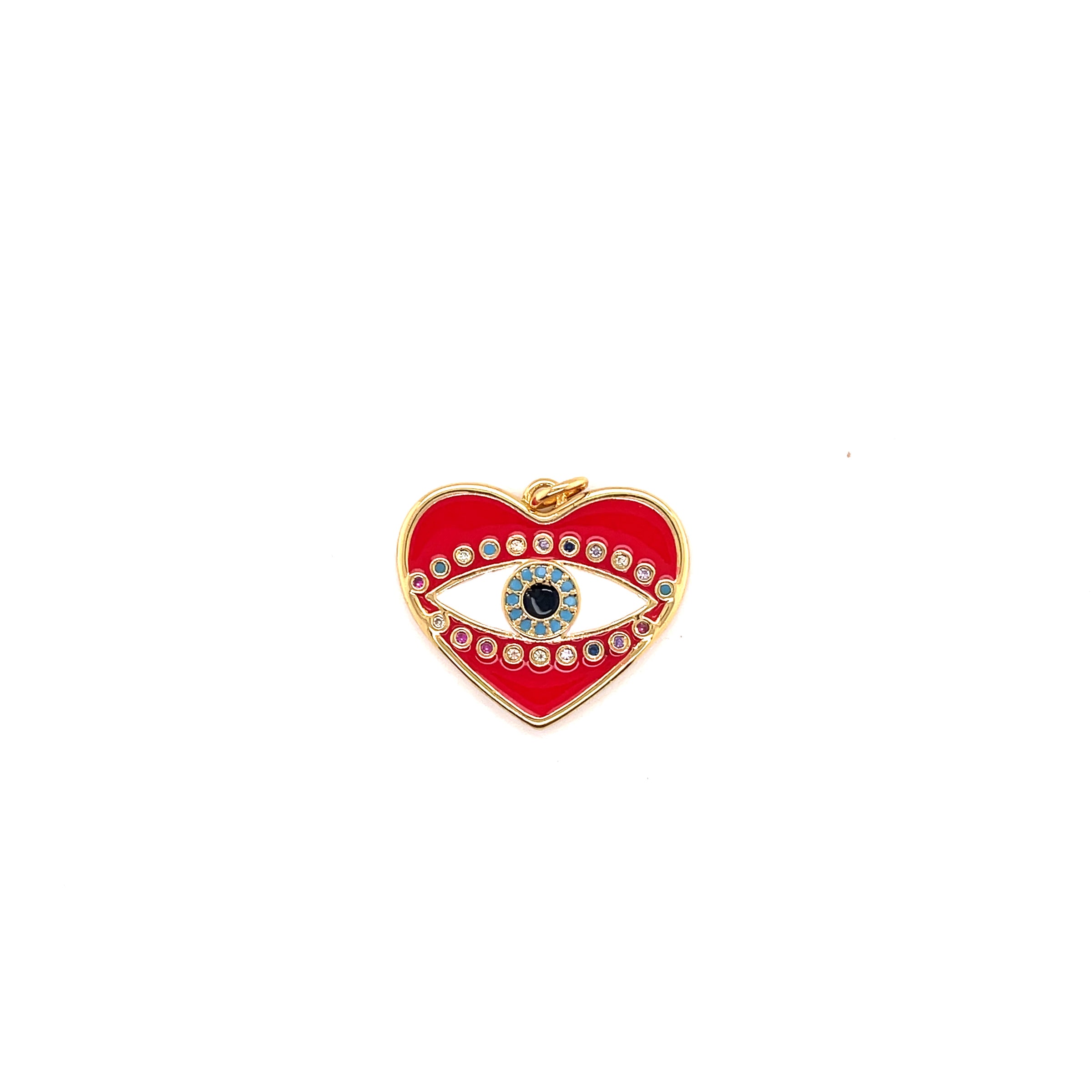 CZ Multicolor Red Enamel Heart Charm - Gold Plated