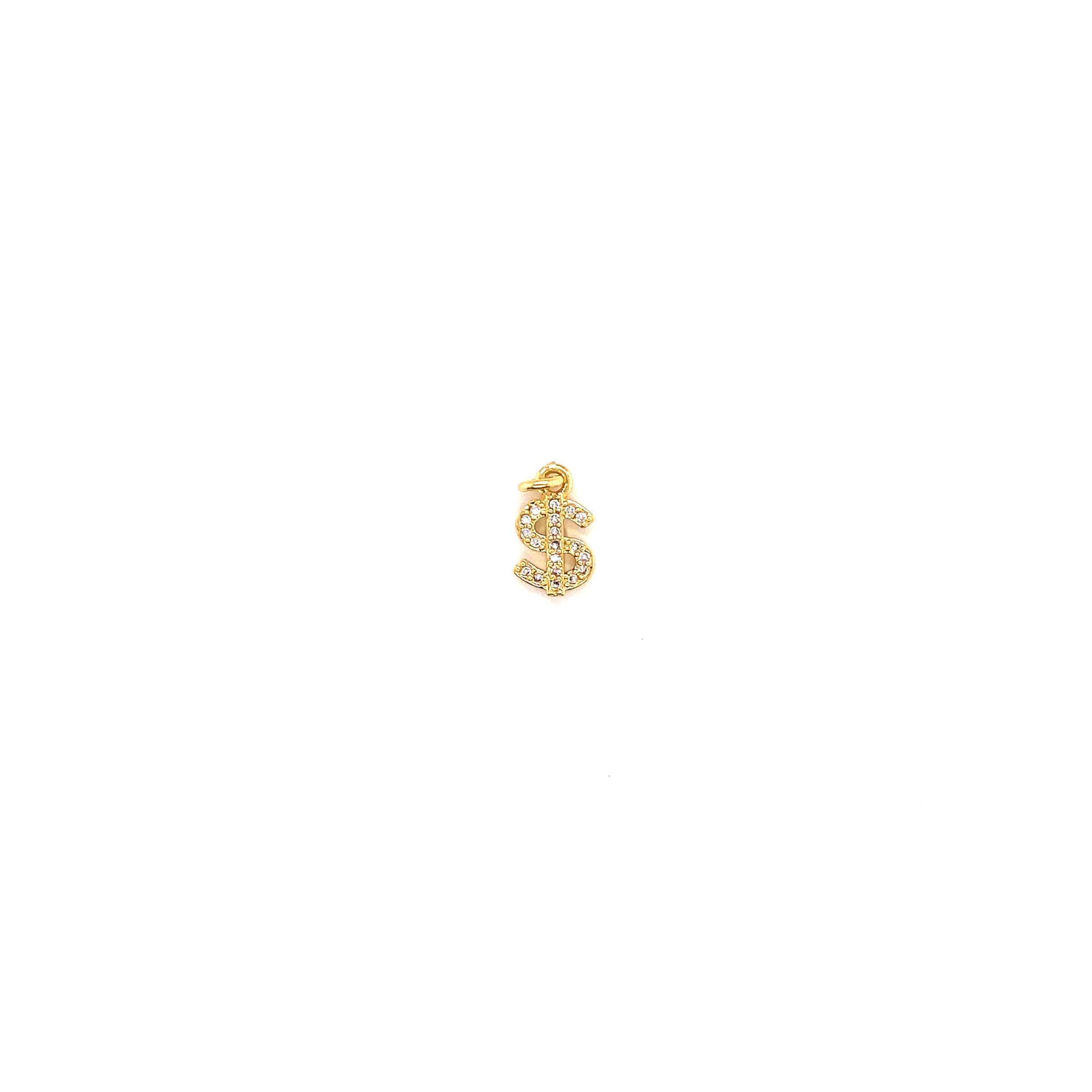 CZ Dollar Sign Charm - Gold Plated