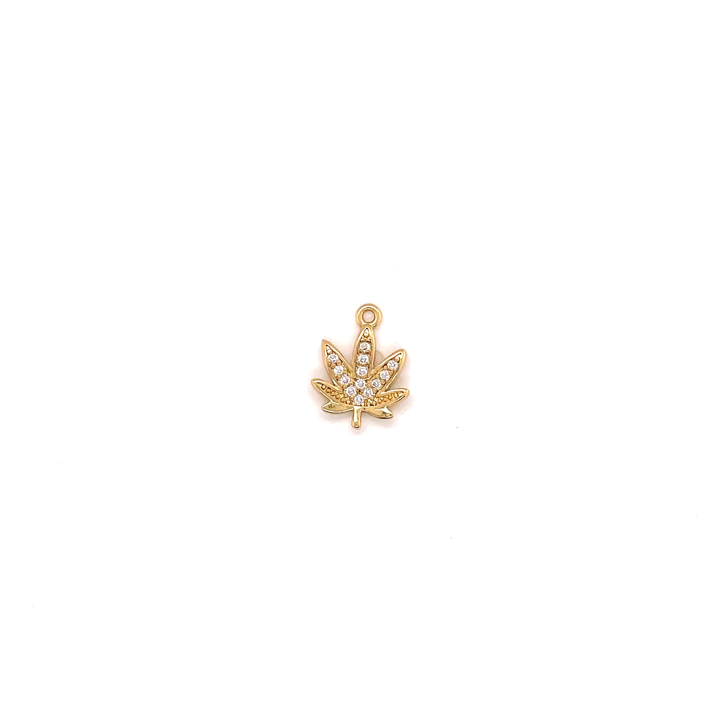 CZ Marijuana Charm - Gold Plated