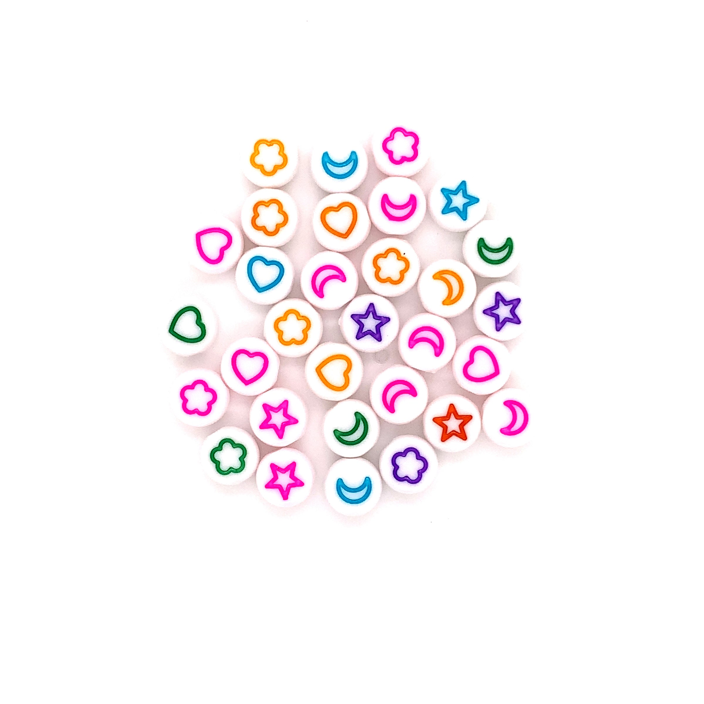7mm Multicolor Celestial/Heart White Acrylic Beads