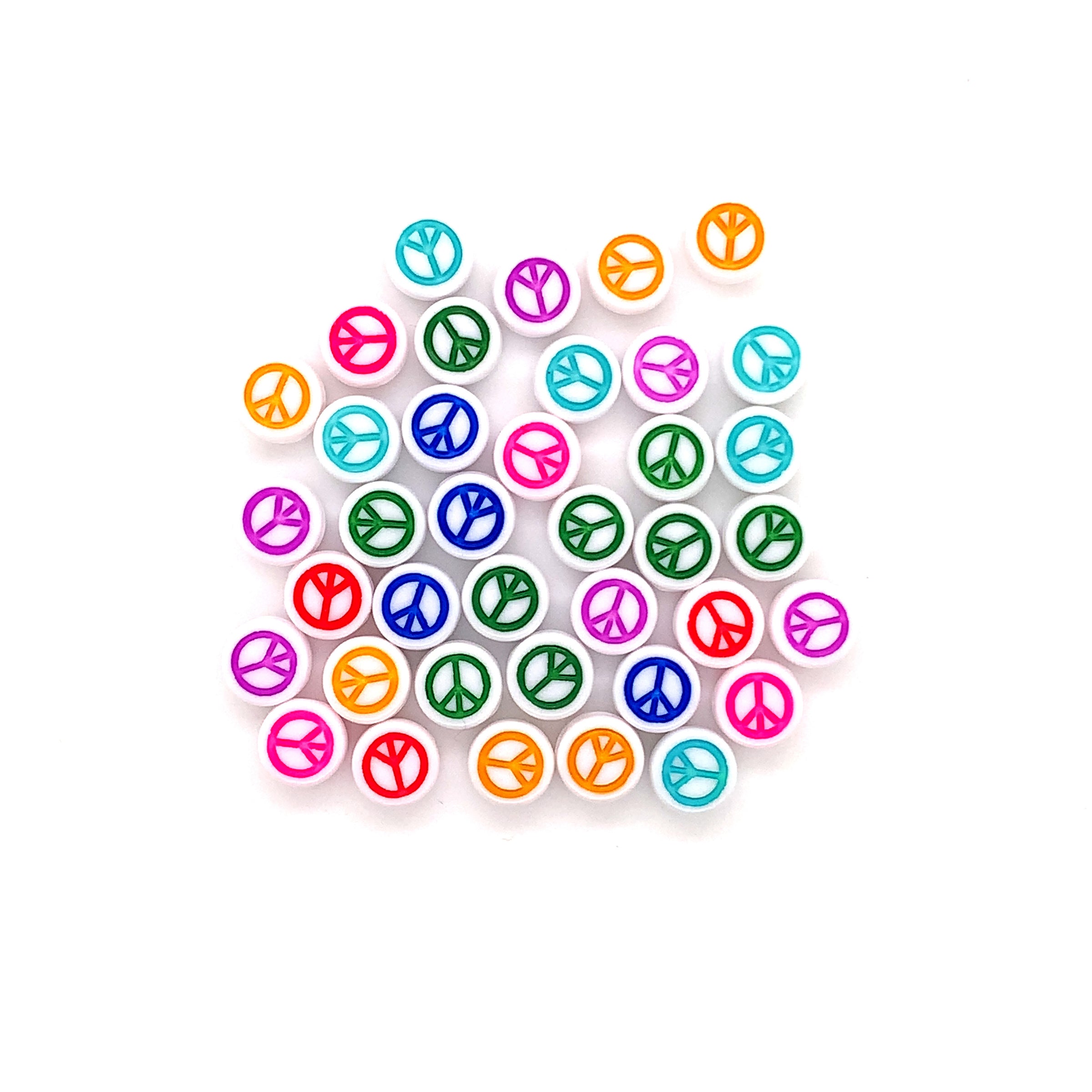 7mm Multicolor Peace Sign White Acrylic Beads