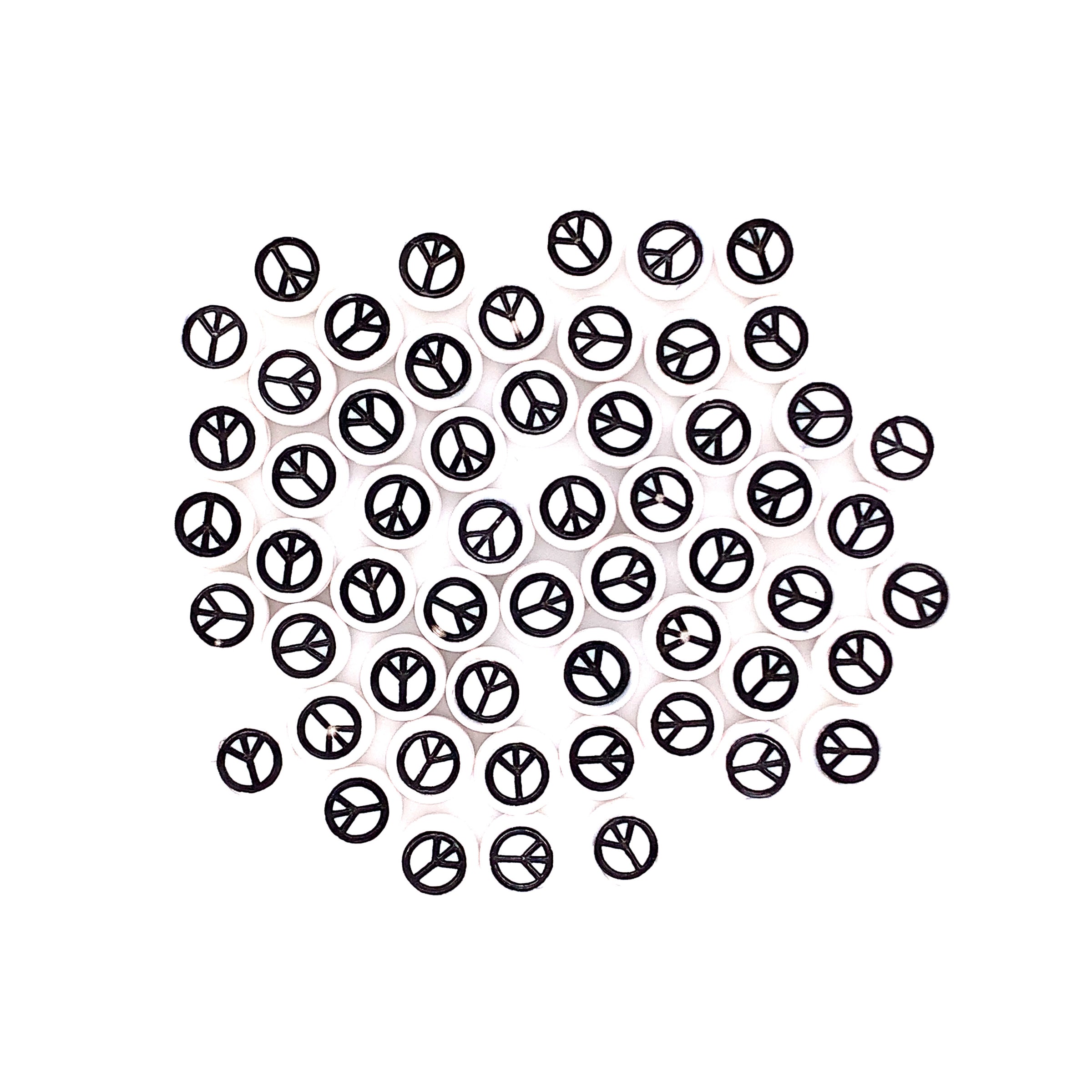 7mm Black Peace Sign White Acrylic Beads