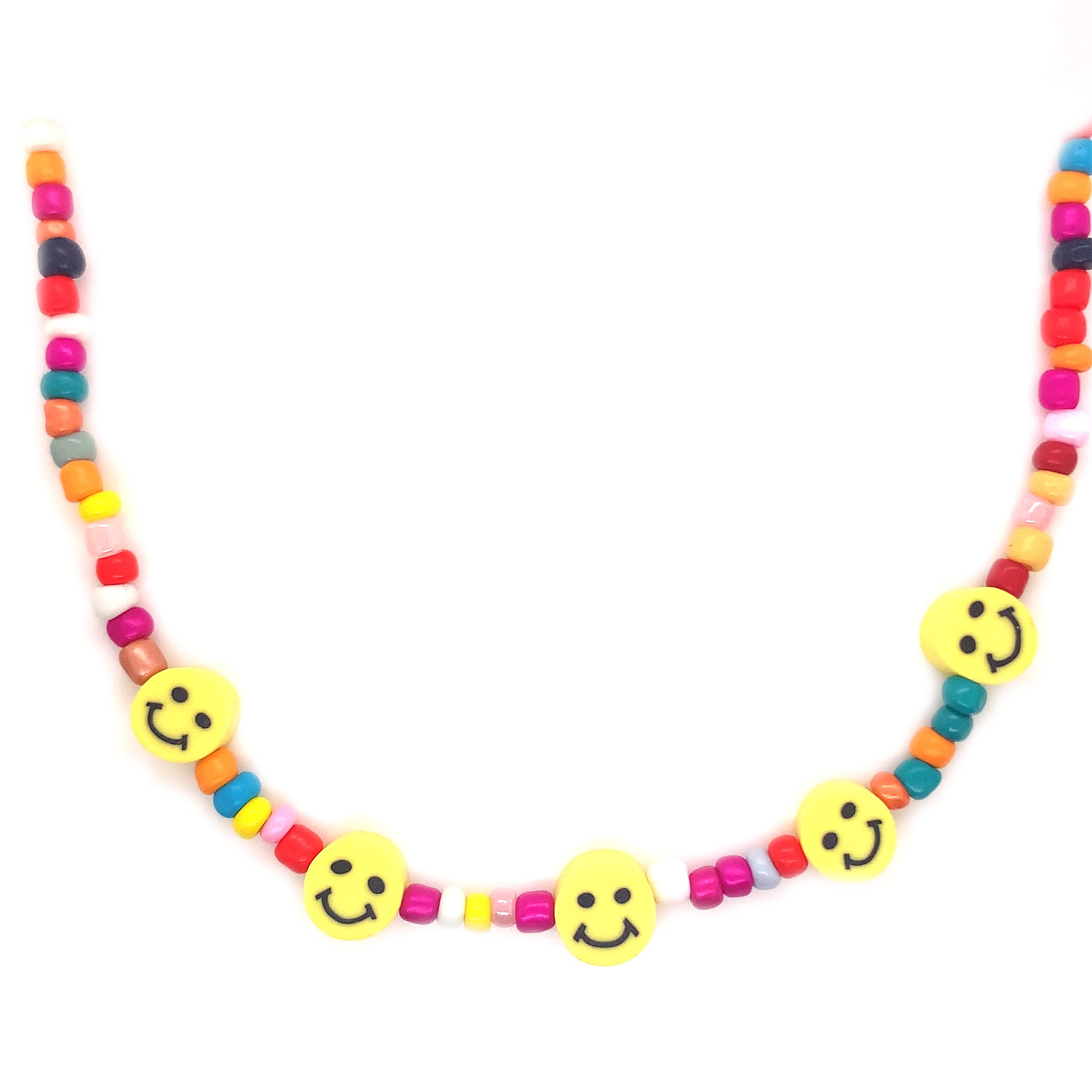 18.5" Seed Bead & Smiley Charm Necklace + 2" Extension