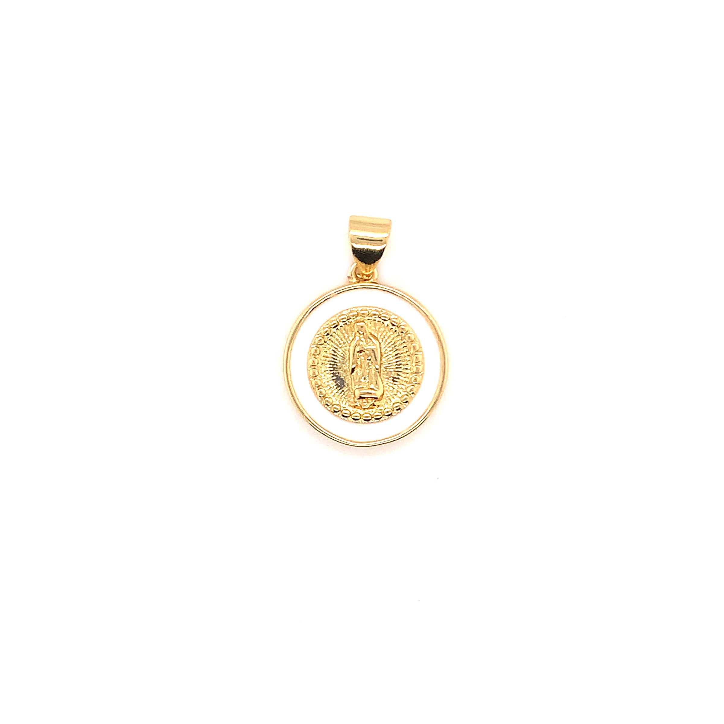 White Enamel Guadalupe Pendant - Gold Plated