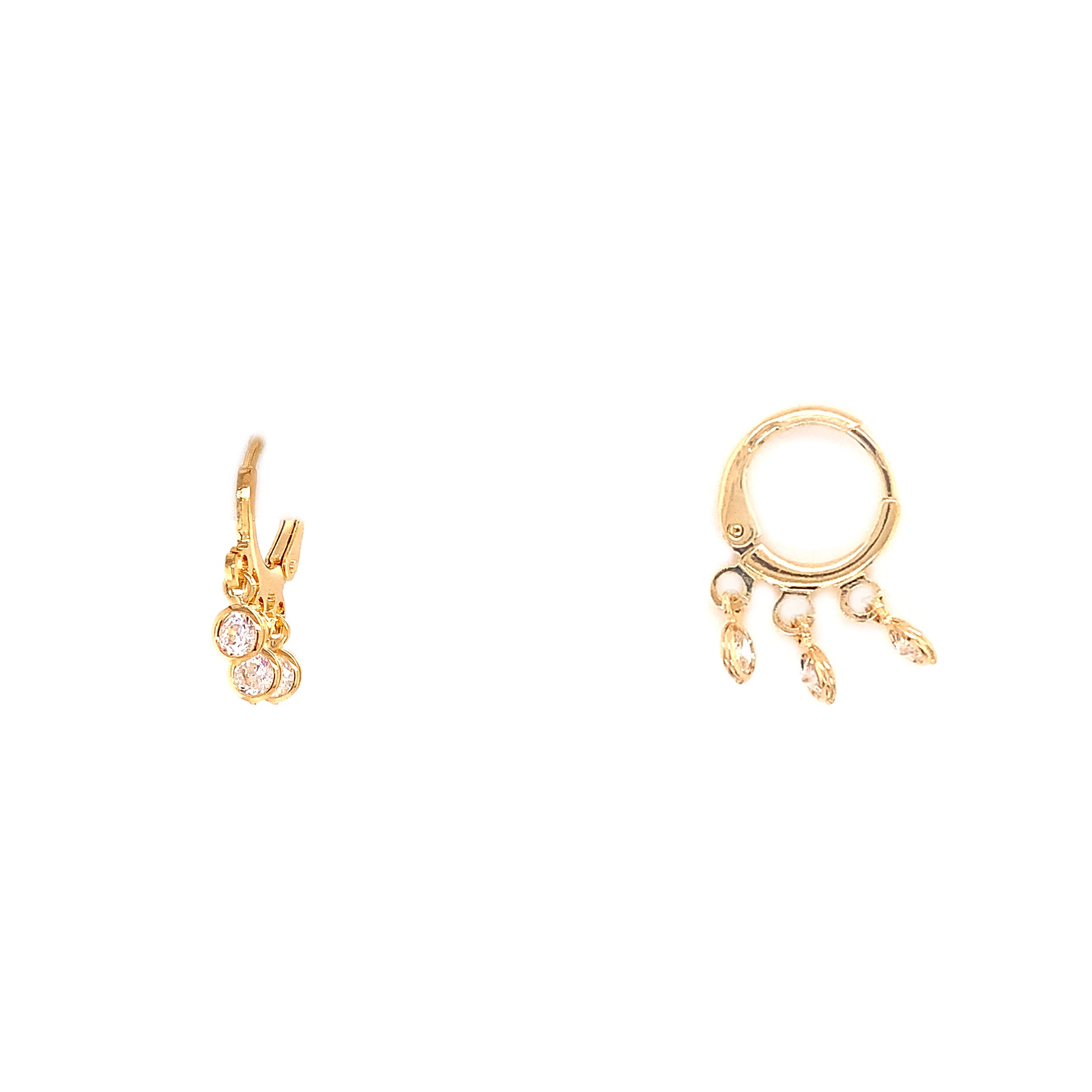 2mm x 12mm Dangling Mini CZ Hoops  - Gold Filled