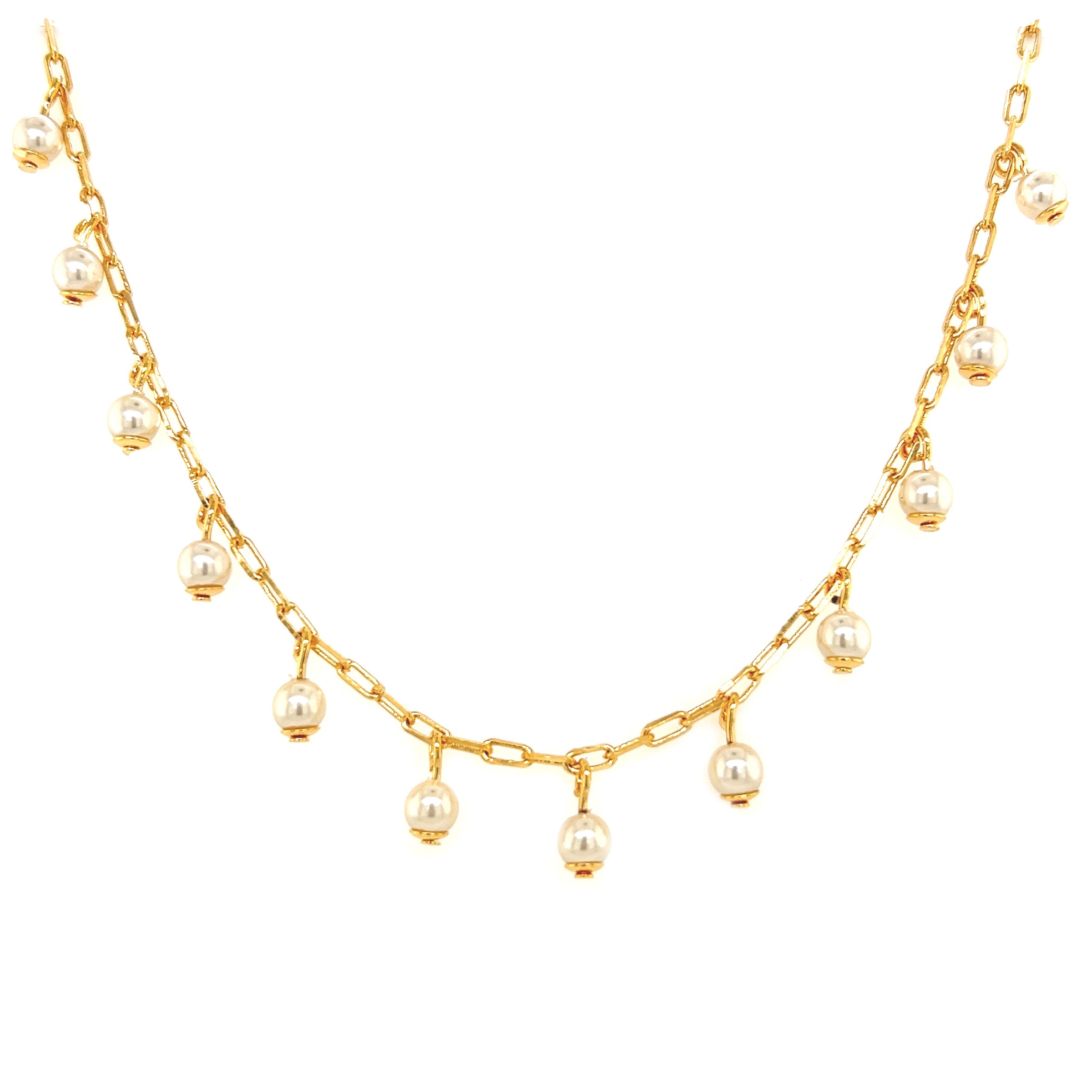 16" Gold Filled Paperclip Necklace with Dangling Pearls