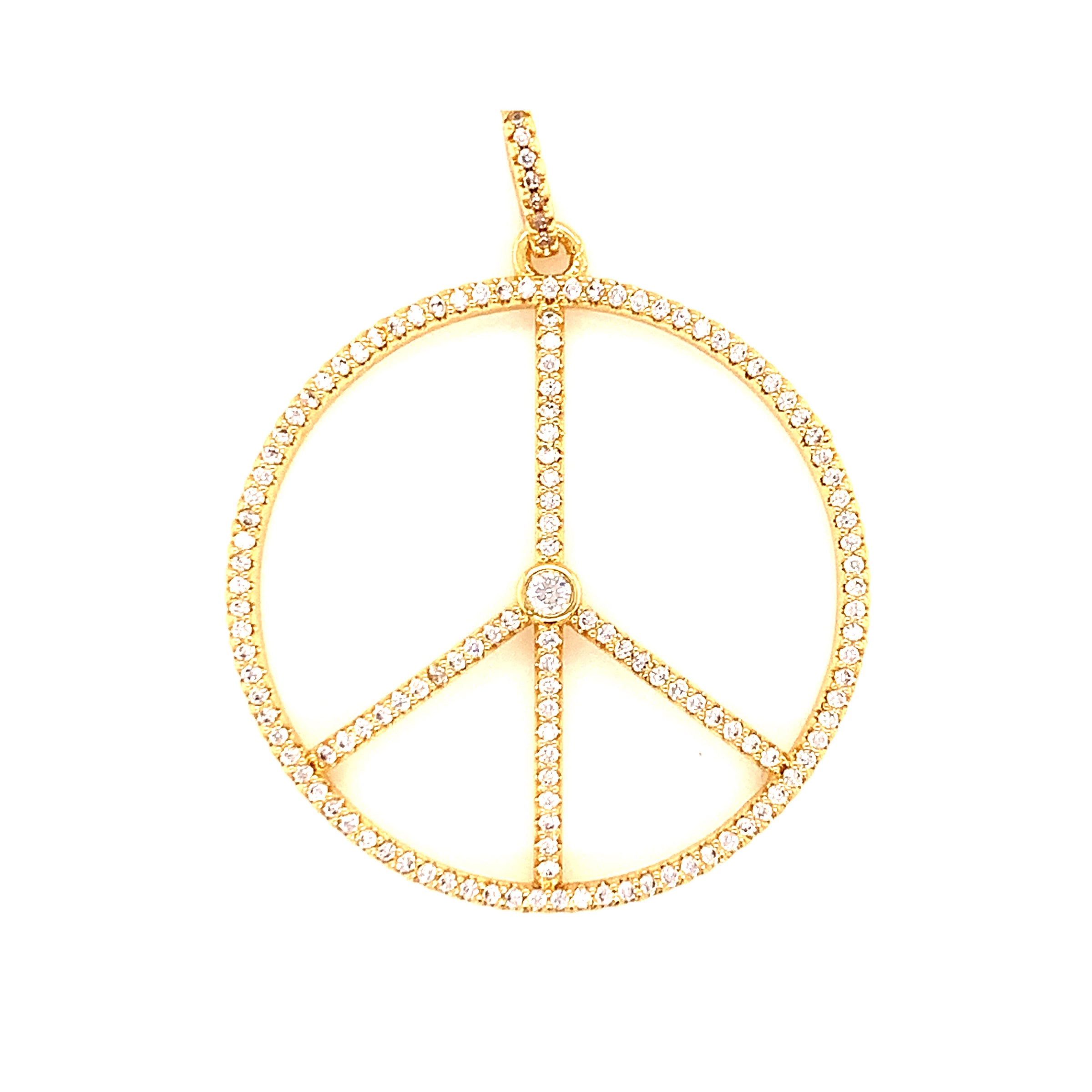 CZ Peace Sign Pendant - Gold Plated
