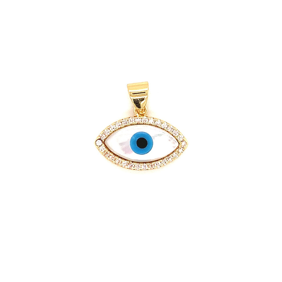 CZ Shell Pearl Evil Eye Pendant - Gold Plated