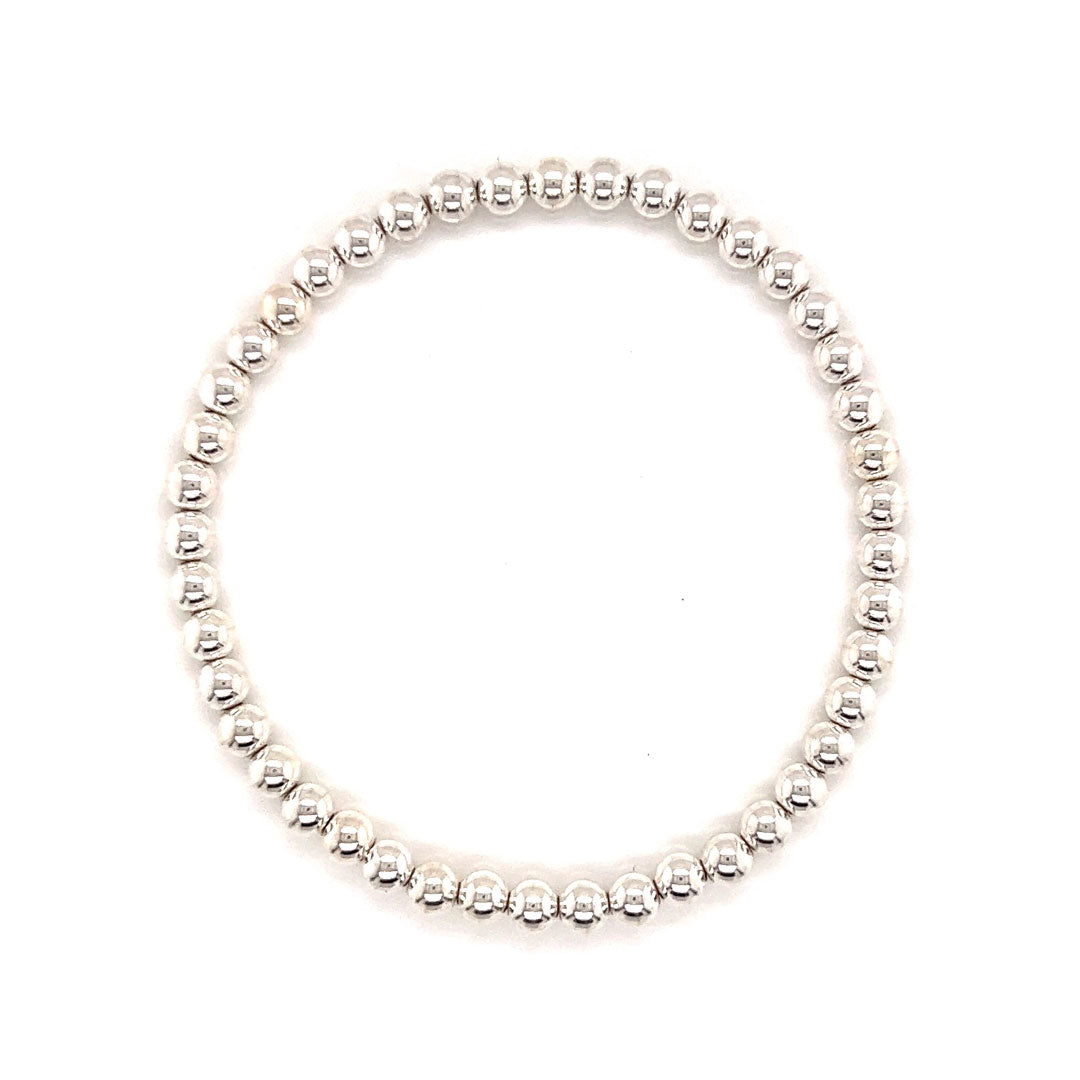 4mm Beaded Bracelet - Sterling Silver - 6.5"