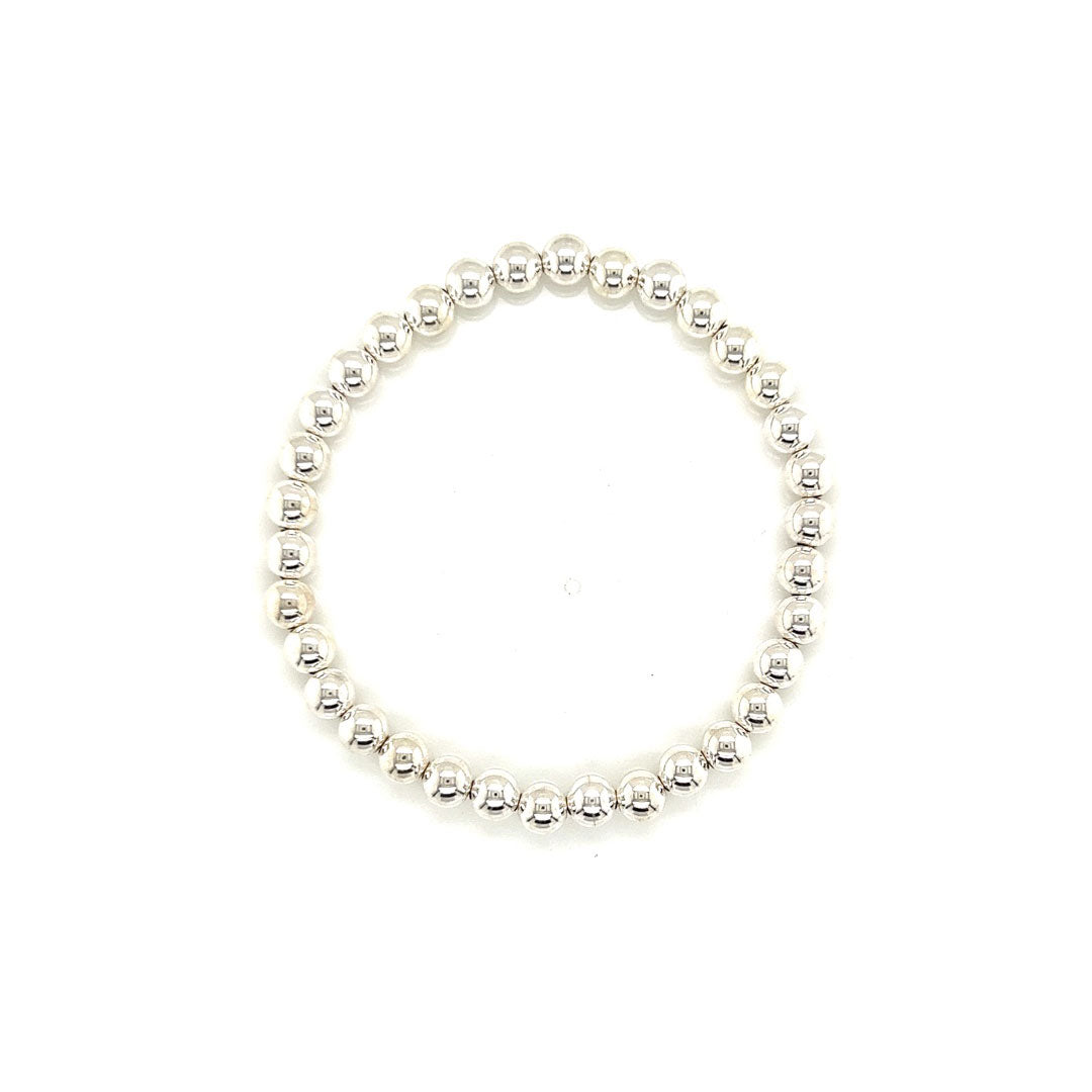 5mm Beaded Bracelet - Sterling Silver - 6.5"
