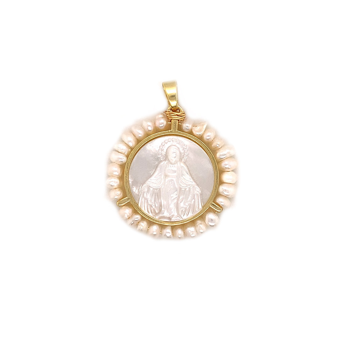 Shell Pearl Virgin Mary Pendant - Gold Plated