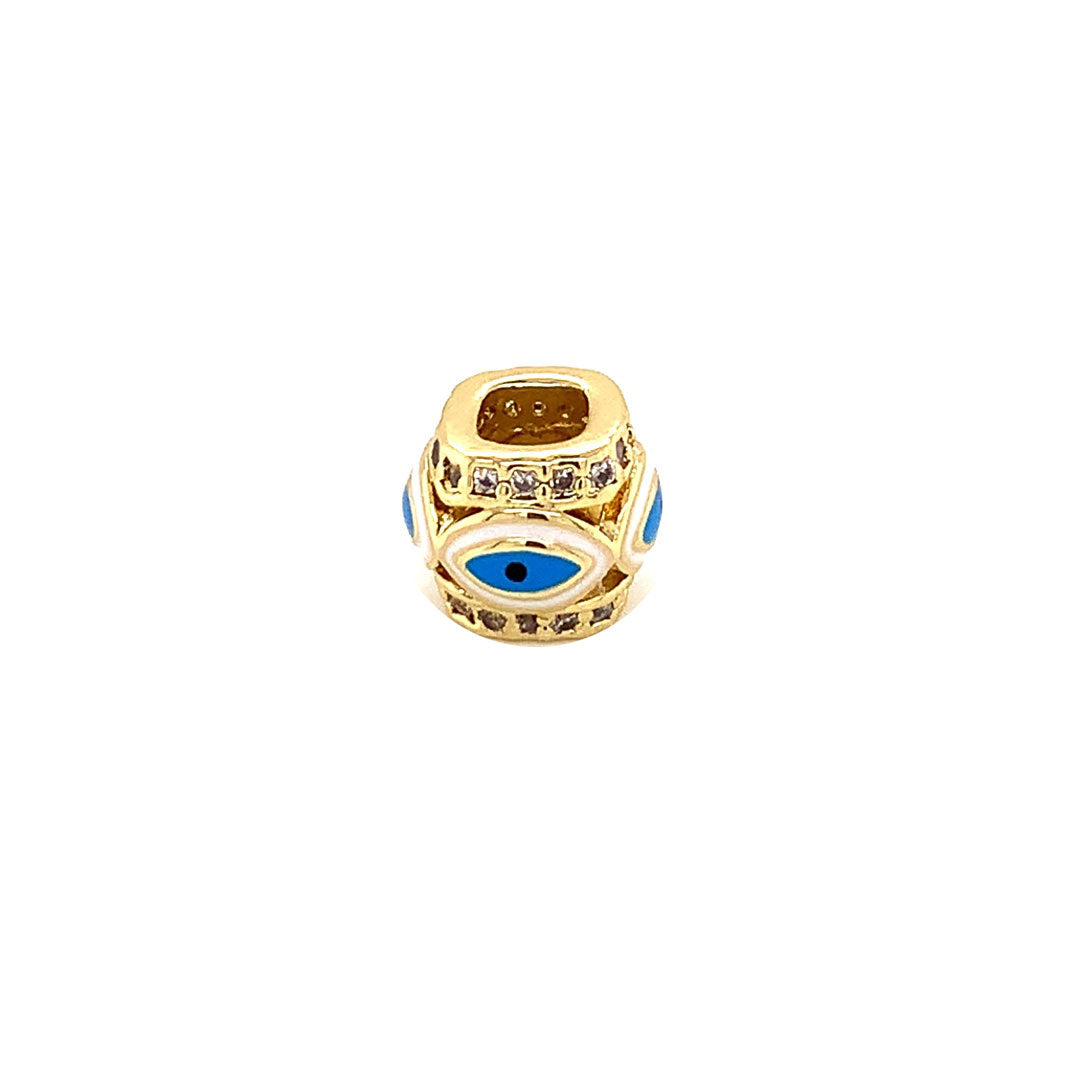 10mm White Enamel CZ Evil Eye Spacer - Gold Plated