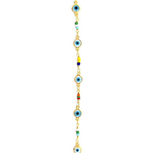 6mm Blue Evil Eye Chain - Gold Plated - Price Per Foot