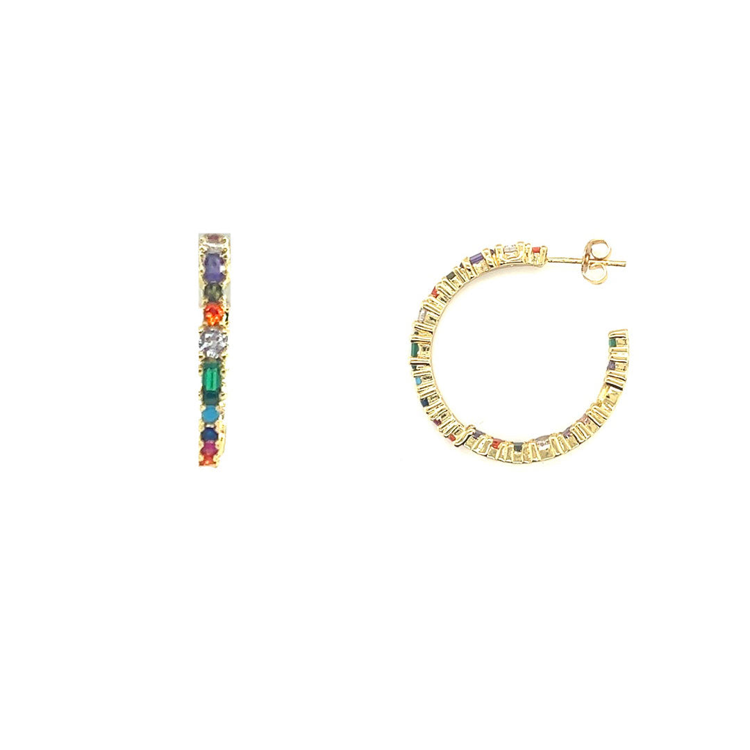 3mm x 28mm Multicolor CZ Hoops - Gold Plated