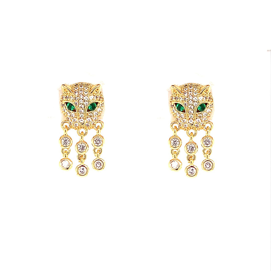 CZ Jaguar Dangling CZ Studs - Gold Plated