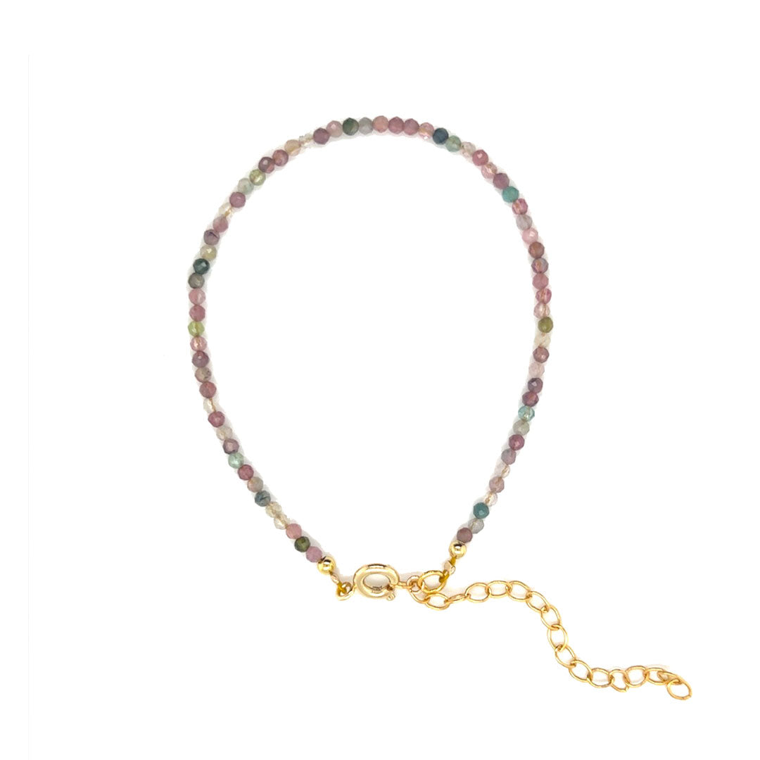 2mm Faceted Tourmaline Gemstone Bracelet - 6.5" + 2" Extension