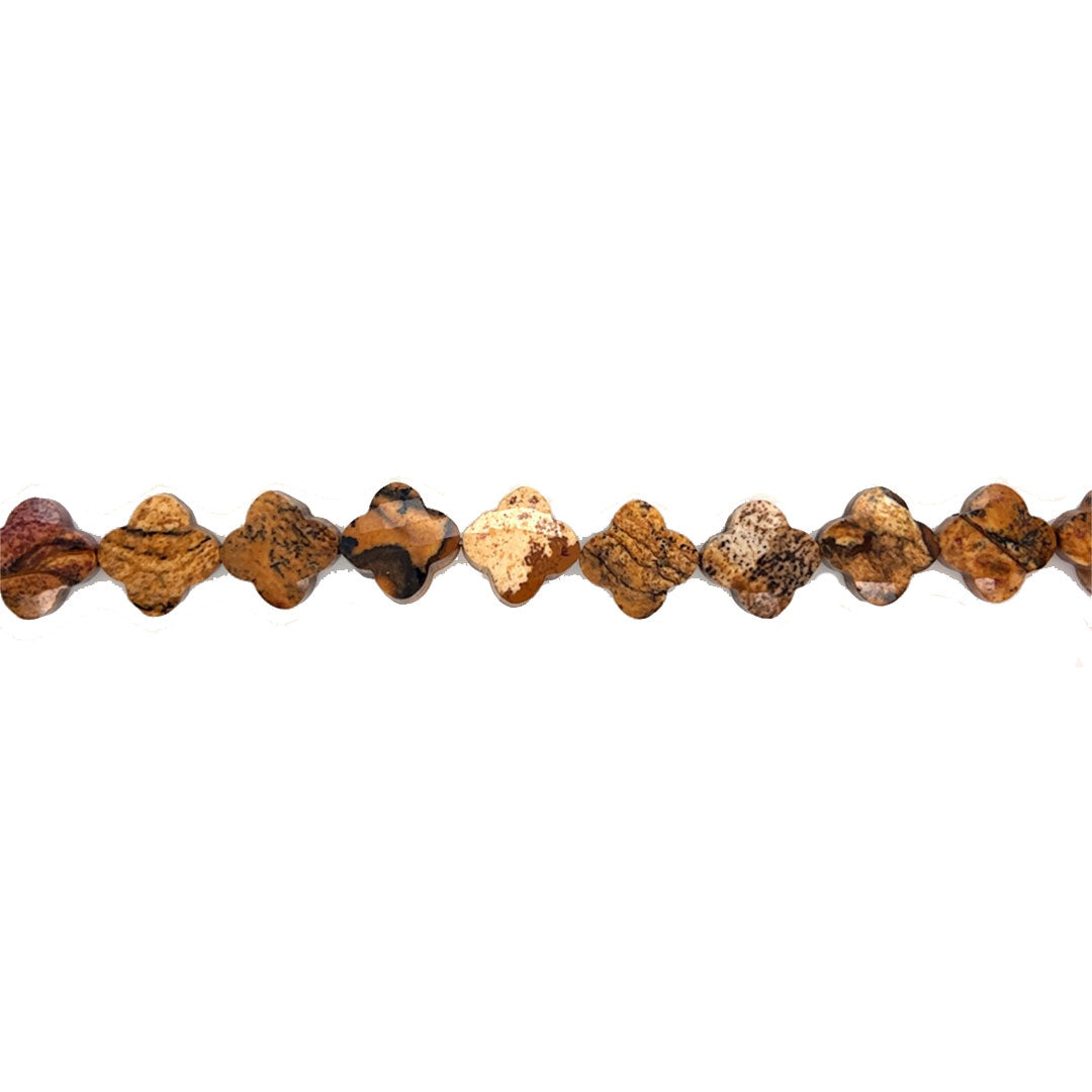 12.5mm Picture Jasper Faceted Four Leaf Clover Beads - 10 pcs.