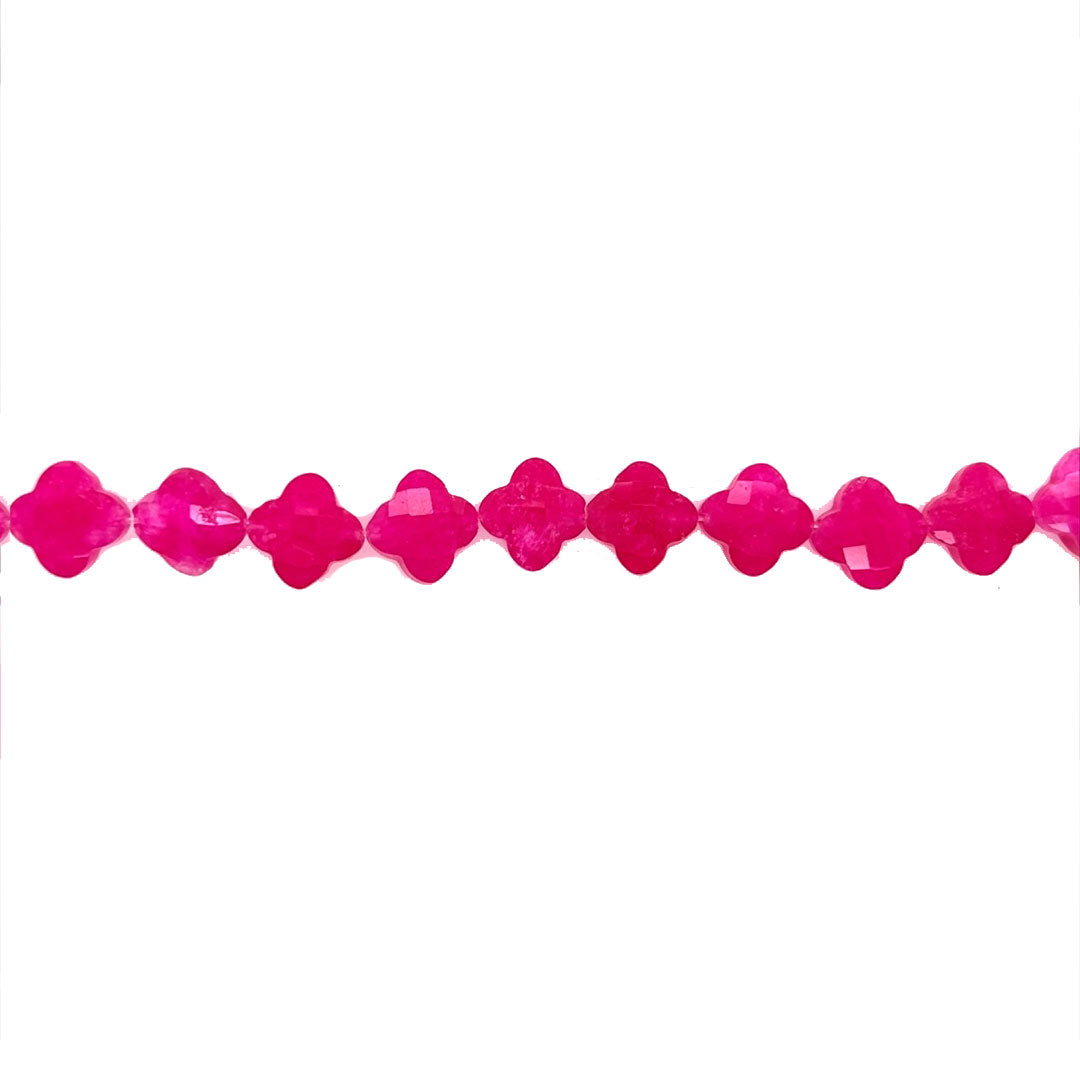 12.5mm Fuchsia Jade Faceted Four Leaf Clover Beads - 10 pcs.