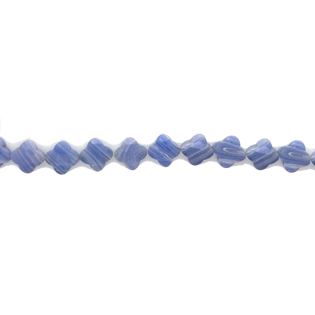 12.5mm Blue Lace Agate Faceted Four Leaf Clover Beads - 10 pcs.