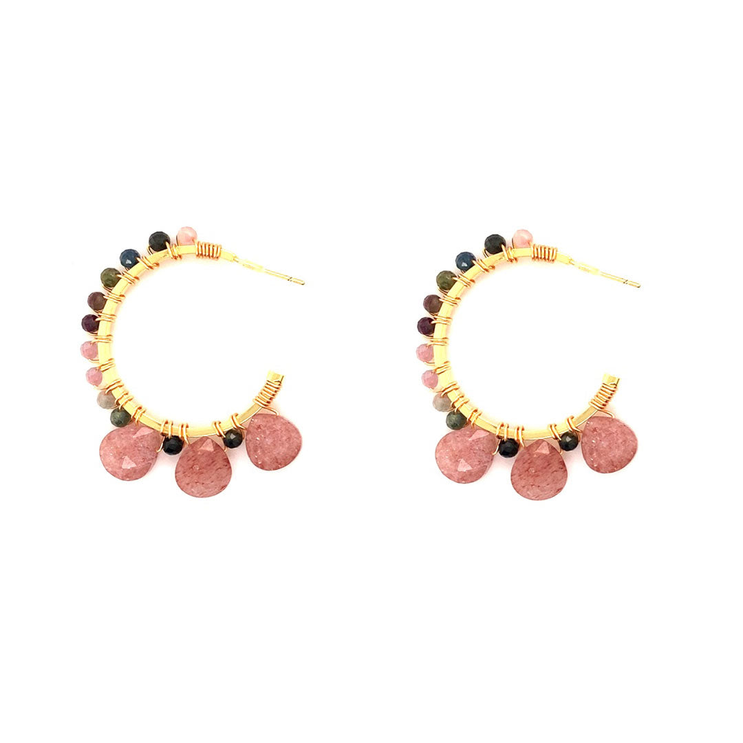 Wire Wrapped Gemstone Hoops - Gold Plated