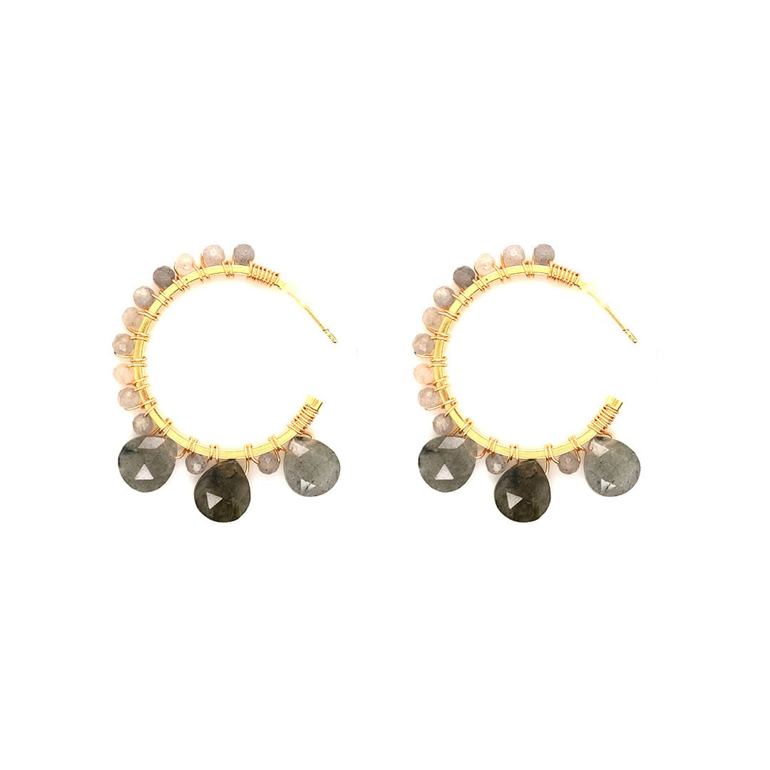 Wire Wrapped Gemstone Hoops - Gold Plated
