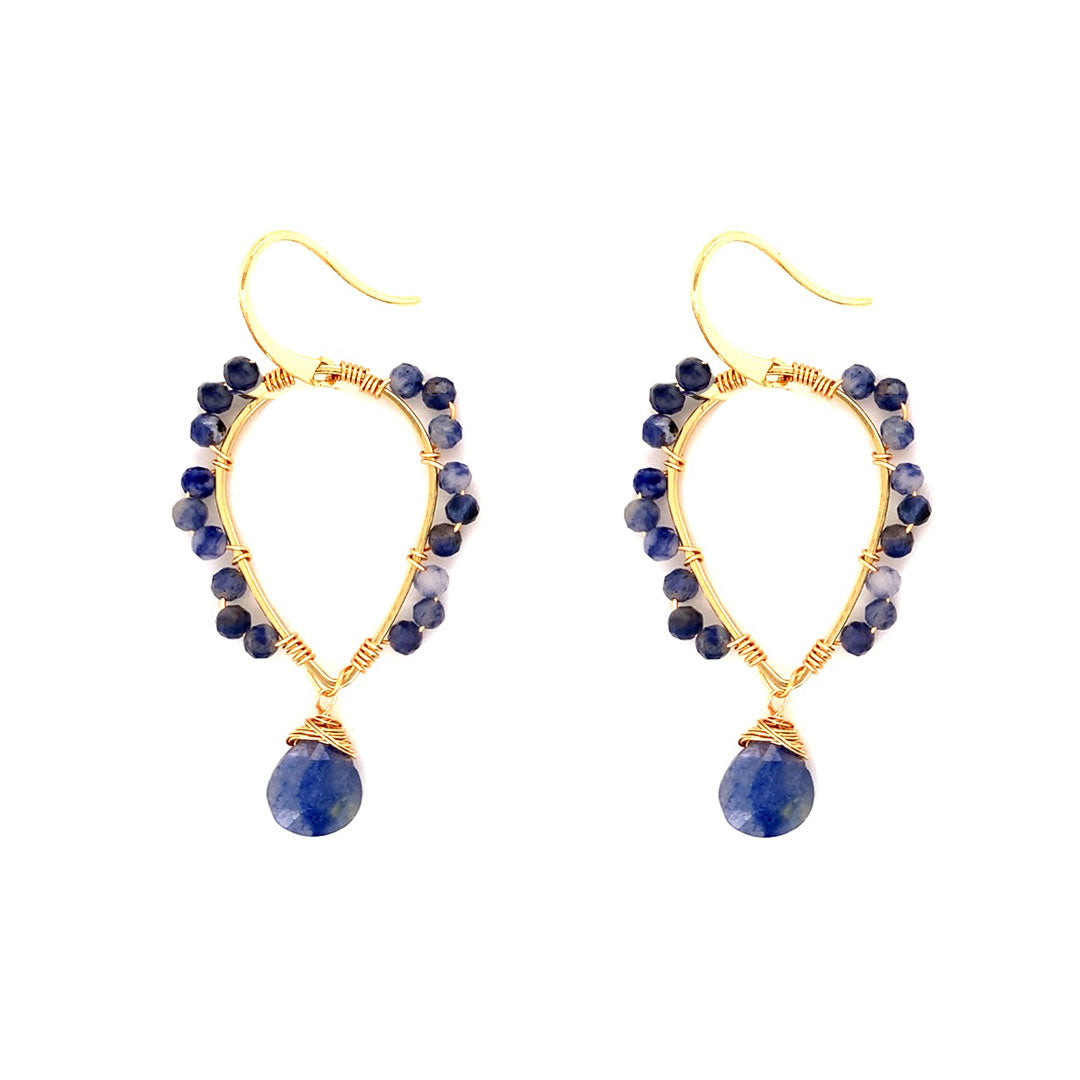 Wire Wrapped Gemstone Dangling Earrings - Gold Plated