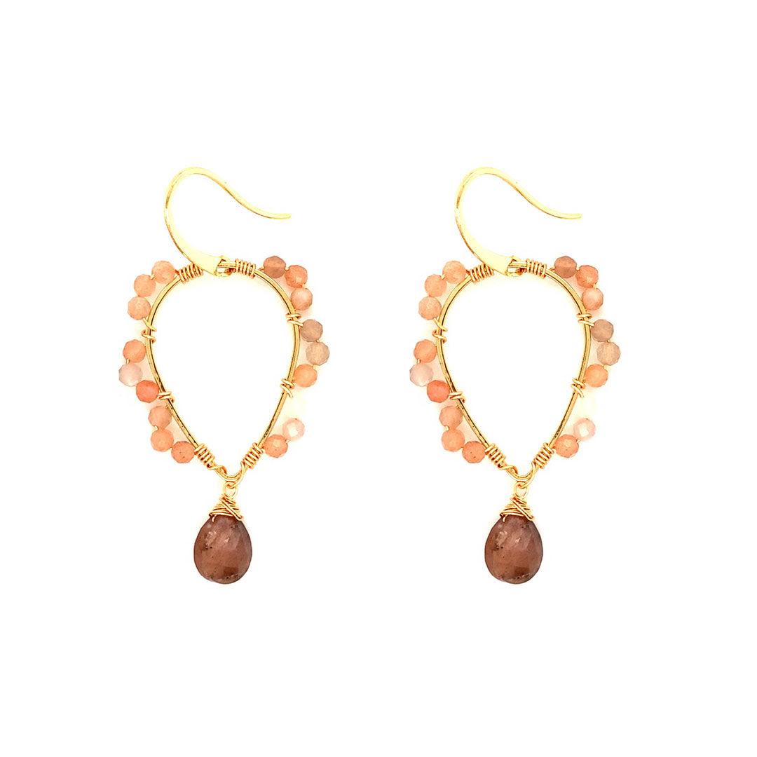 Wire Wrapped Gemstone Dangling Earrings - Gold Plated