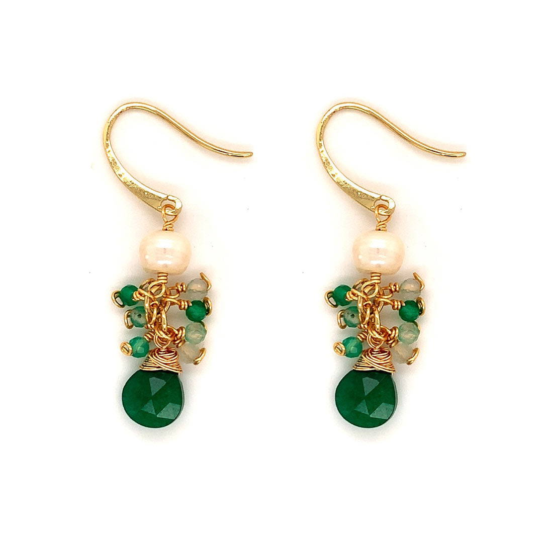 Wire Wrapped Gemstone Dangling Earrings - Gold Plated