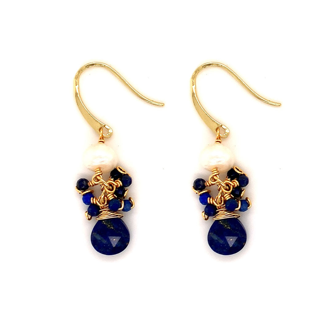 Wire Wrapped Gemstone Dangling Earrings - Gold Plated