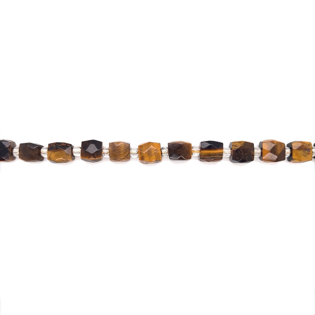 8mm Tiger Eye Gemstone Cubes - Faceted