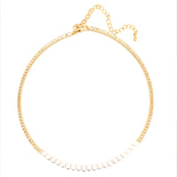 Tennis and Pearl Choker with 3" Extension - Gold Plated