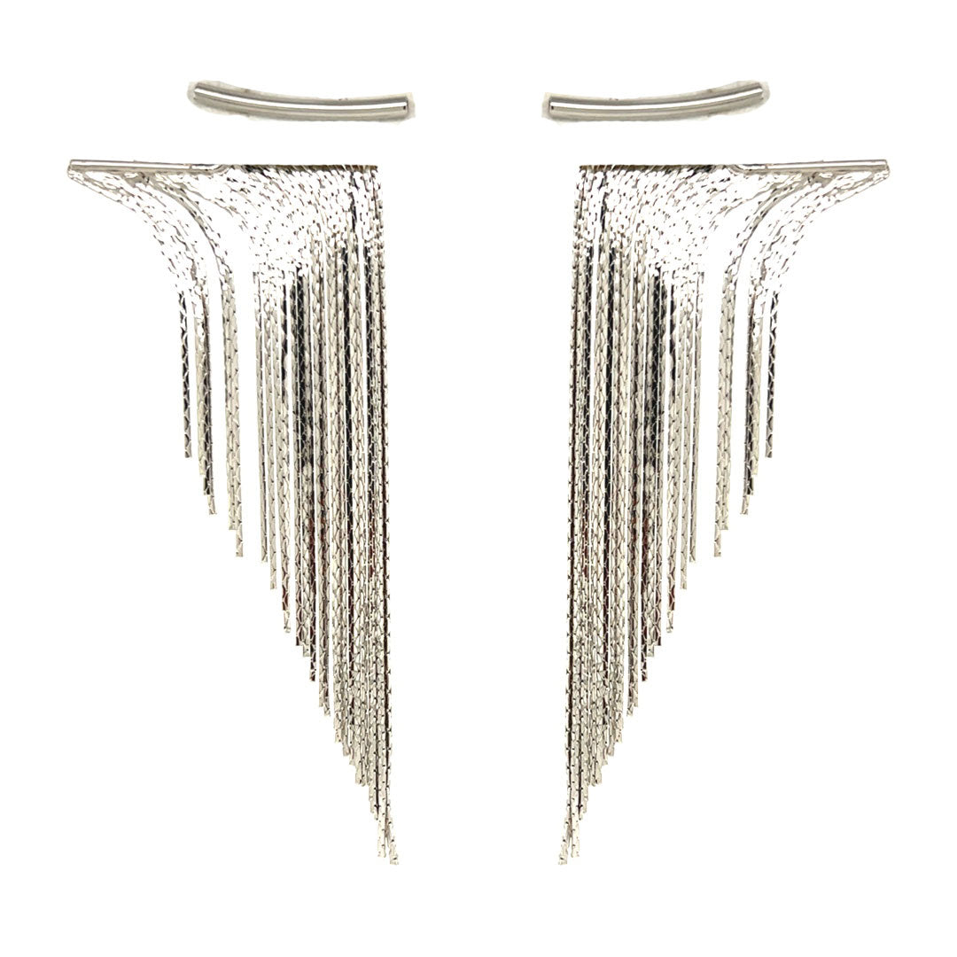 25mm x 90mm Dangling Mesh Earrings - Silver
