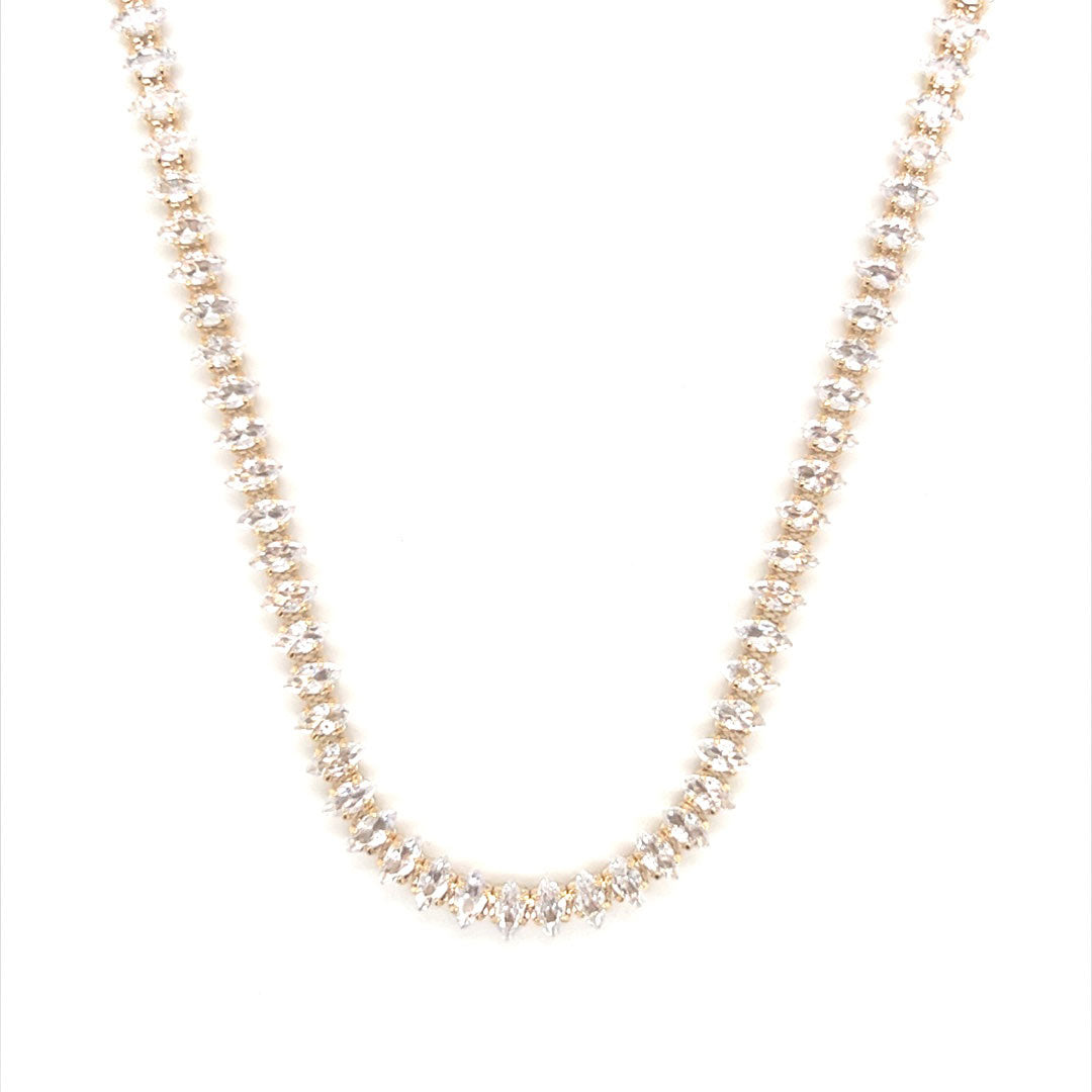14" Marquis CZ Tennis Necklace with 2" Extension - Gold Filled