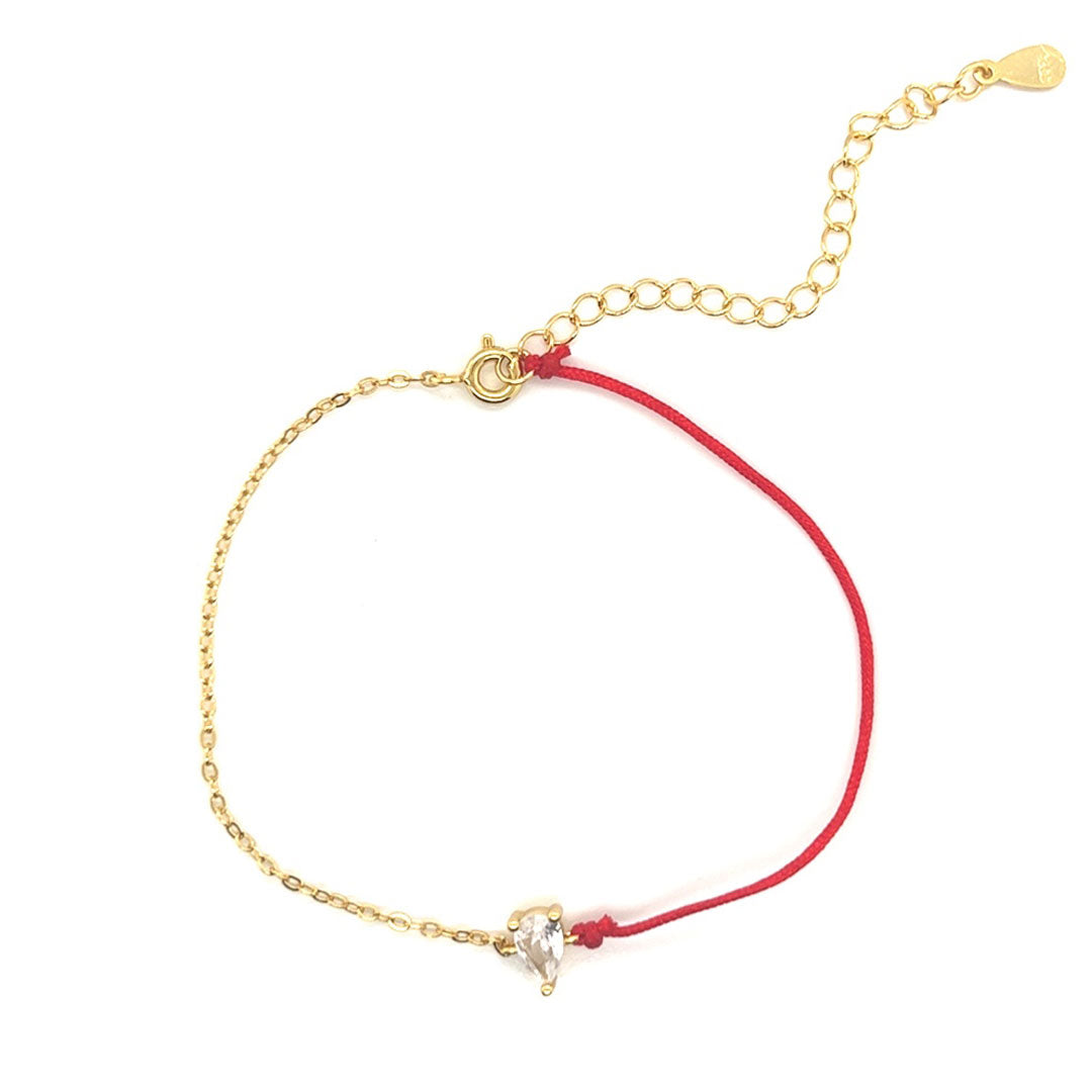 Red Cable Bracelet with Teardrop Accent - 2" Extension - Gold Plated