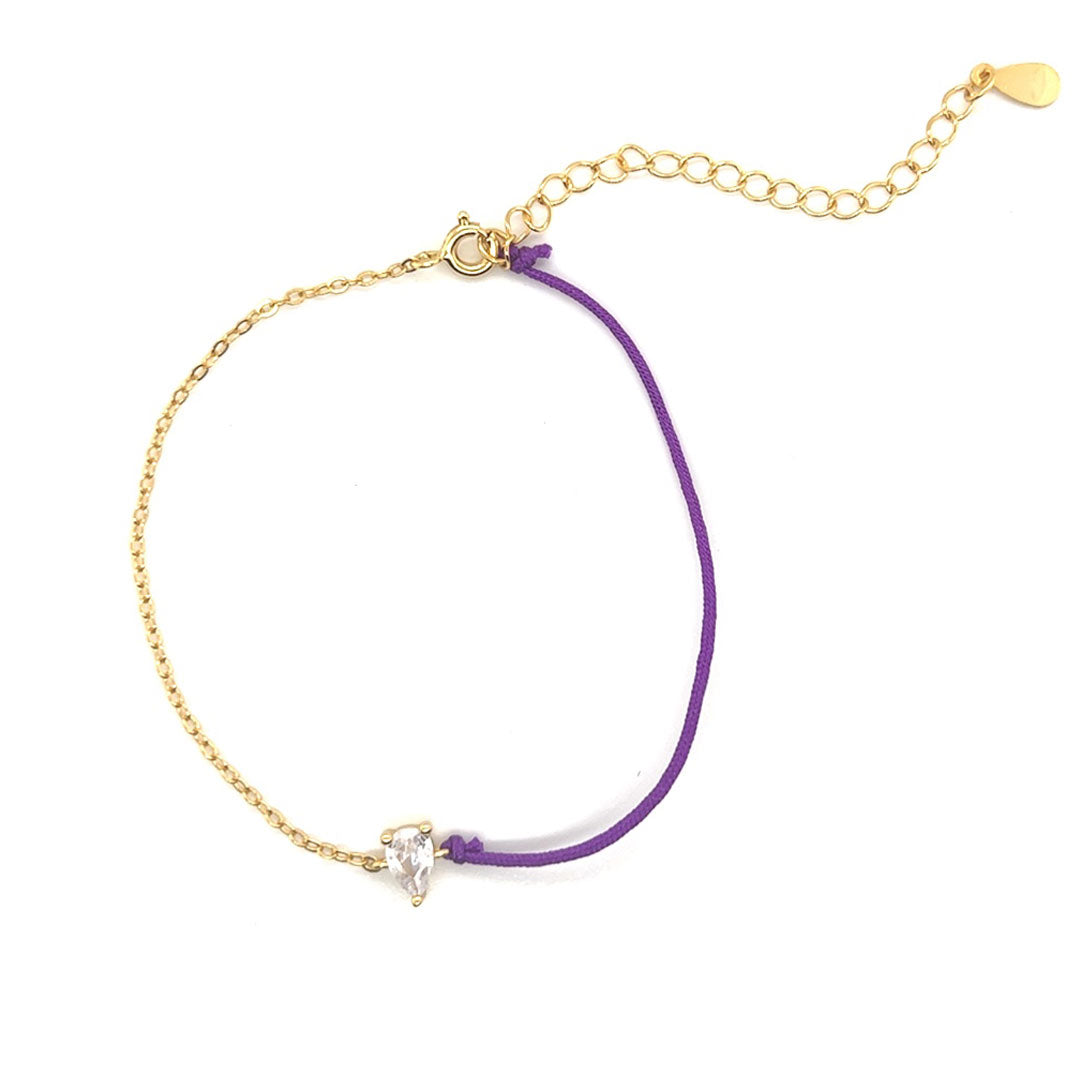 Purple Cable Bracelet with Teardrop Accent - 2" Extension - Gold Plated
