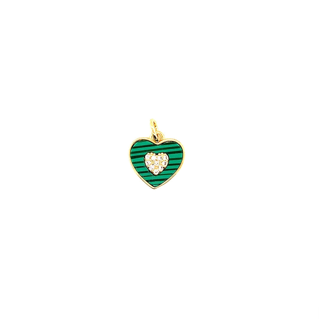 CZ Malachite Heart - Gold Plated