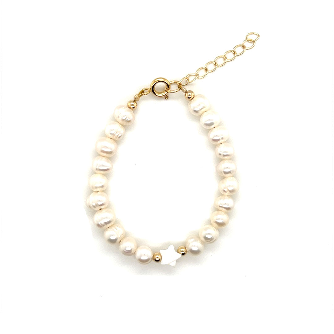 6mm Pearl Beaded Bracelet with Star Accent - 4.5" + 1" Extension