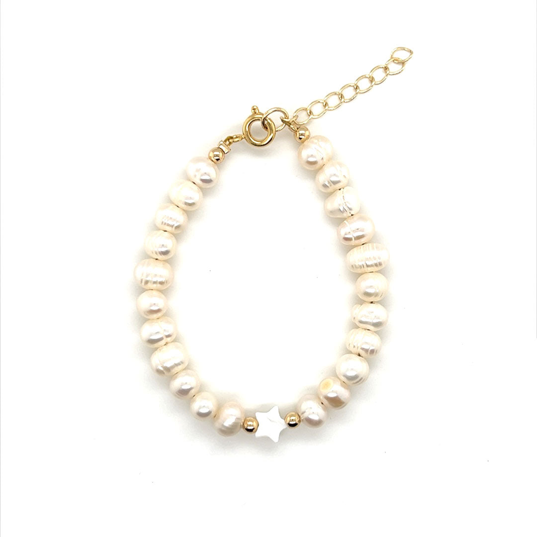 6mm Pearl Beaded Bracelet with Star Accent - 5" + 1" Extension
