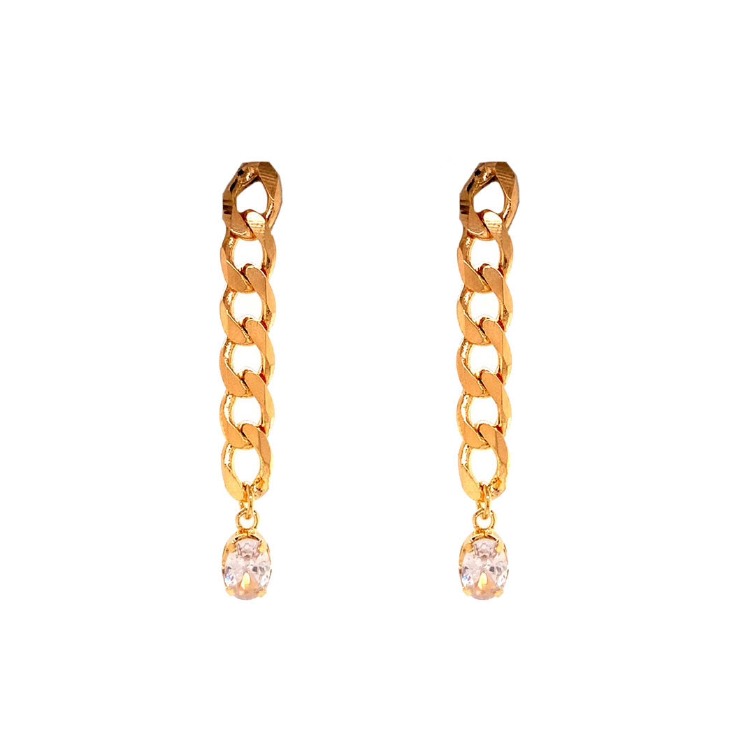 CZ Chain Link Drop Earrings - Gold Filled